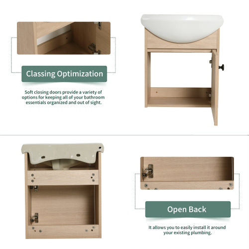 18" Small Size Bathroom Vanity With Ceramic Sink,Wall Mounting Design
