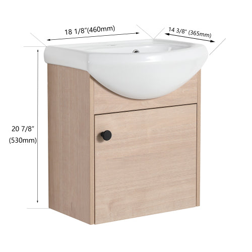 18" Small Size Bathroom Vanity With Ceramic Sink,Wall Mounting Design