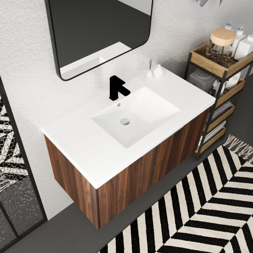 36" Modern Design Float Mounting Bathroom Vanity With Sink Soft Close Door