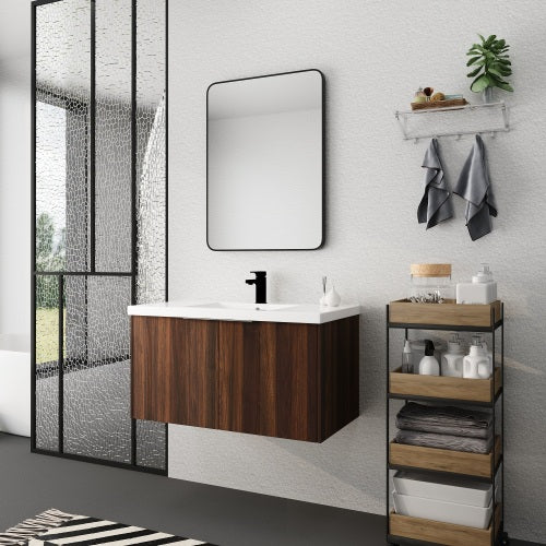 36" Modern Design Float Mounting Bathroom Vanity With Sink Soft Close Door