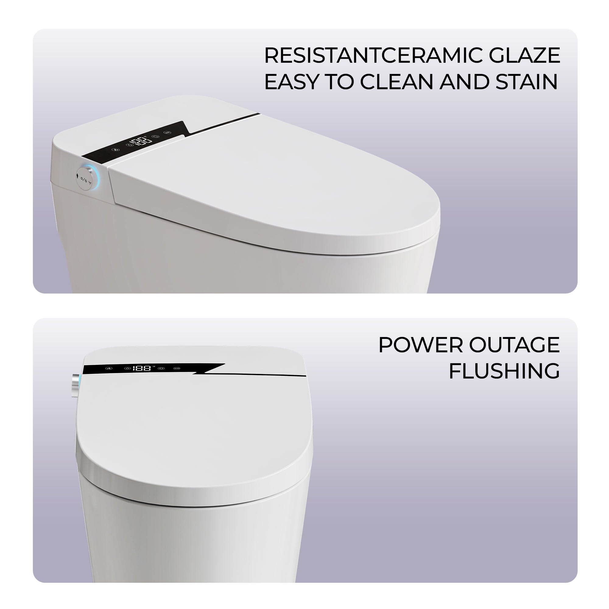 Smart Bidet Toilet with One-Click Knob, Foot Sensor Function, Auto Flush, LED Display in White