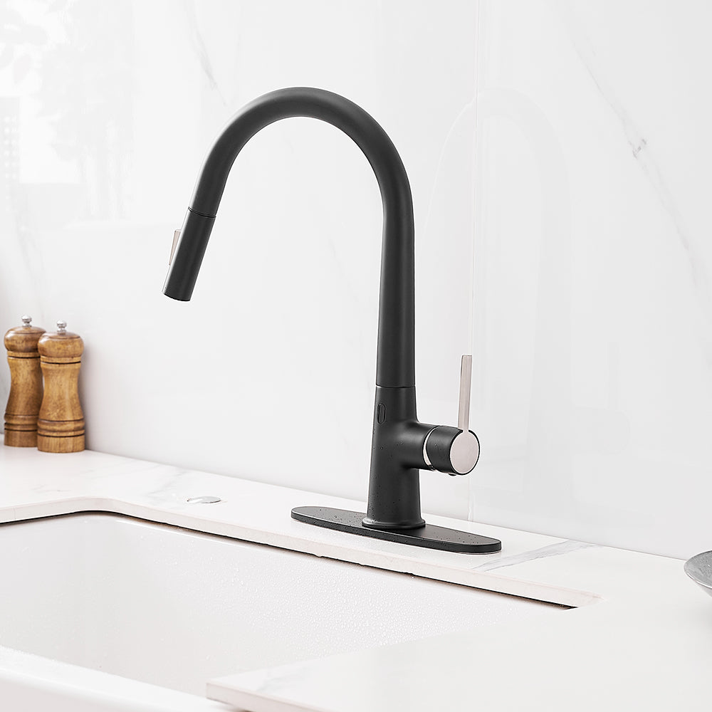 Single Handle Touchless Gooseneck Pull Down Sprayer Kitchen Faucet
