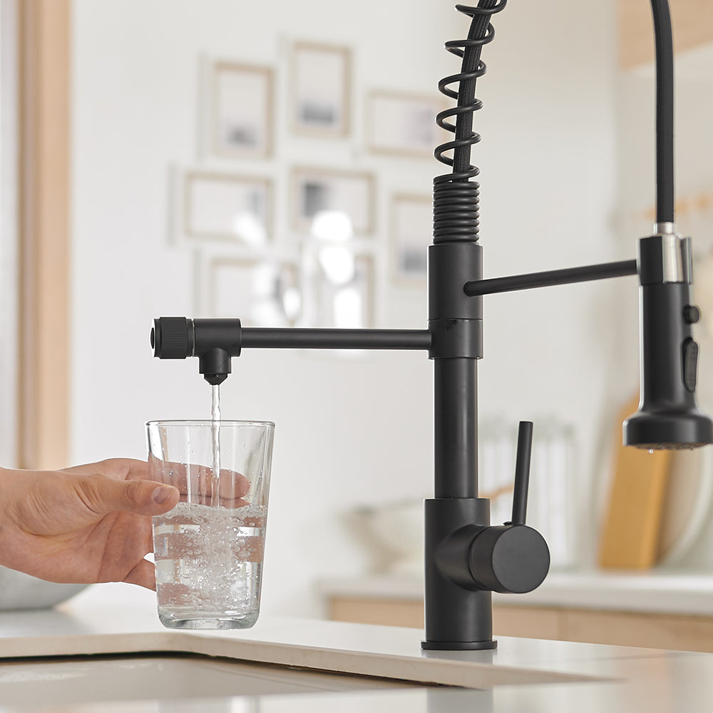Single Handle Gooseneck Pull Down Sprayer Kitchen Faucet with Purified Water Faucet