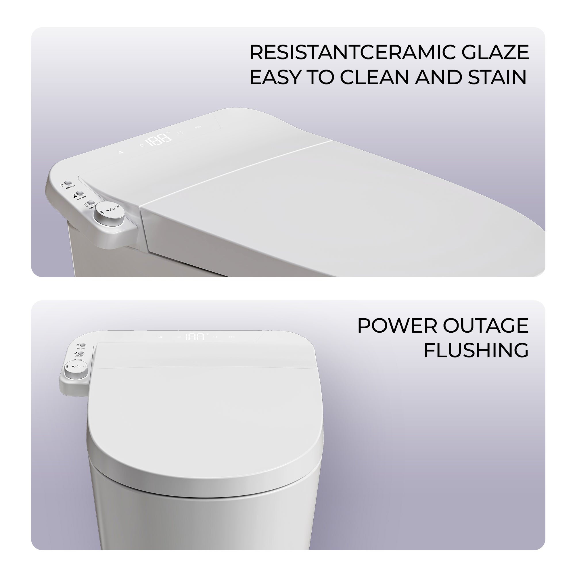 Smart Bidet Toilet in White with One-Click Knob, Foot Sensor Function, Auto Flush, LED Display