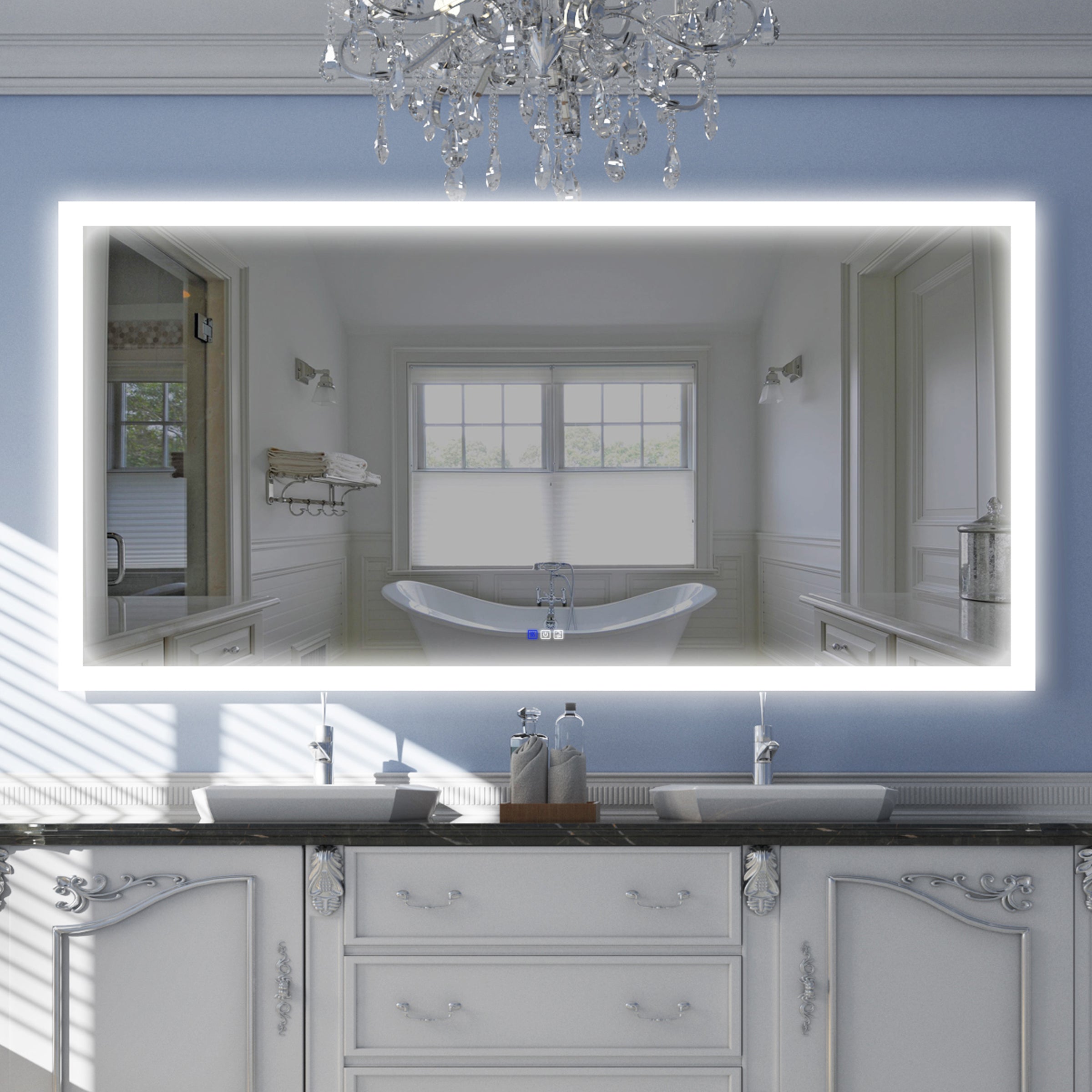 84 in. W x 42 in. H Frameless LED Bathroom Vanity Mirror – Wall-Mounted, Dimmable, Anti-Fog, Backlit