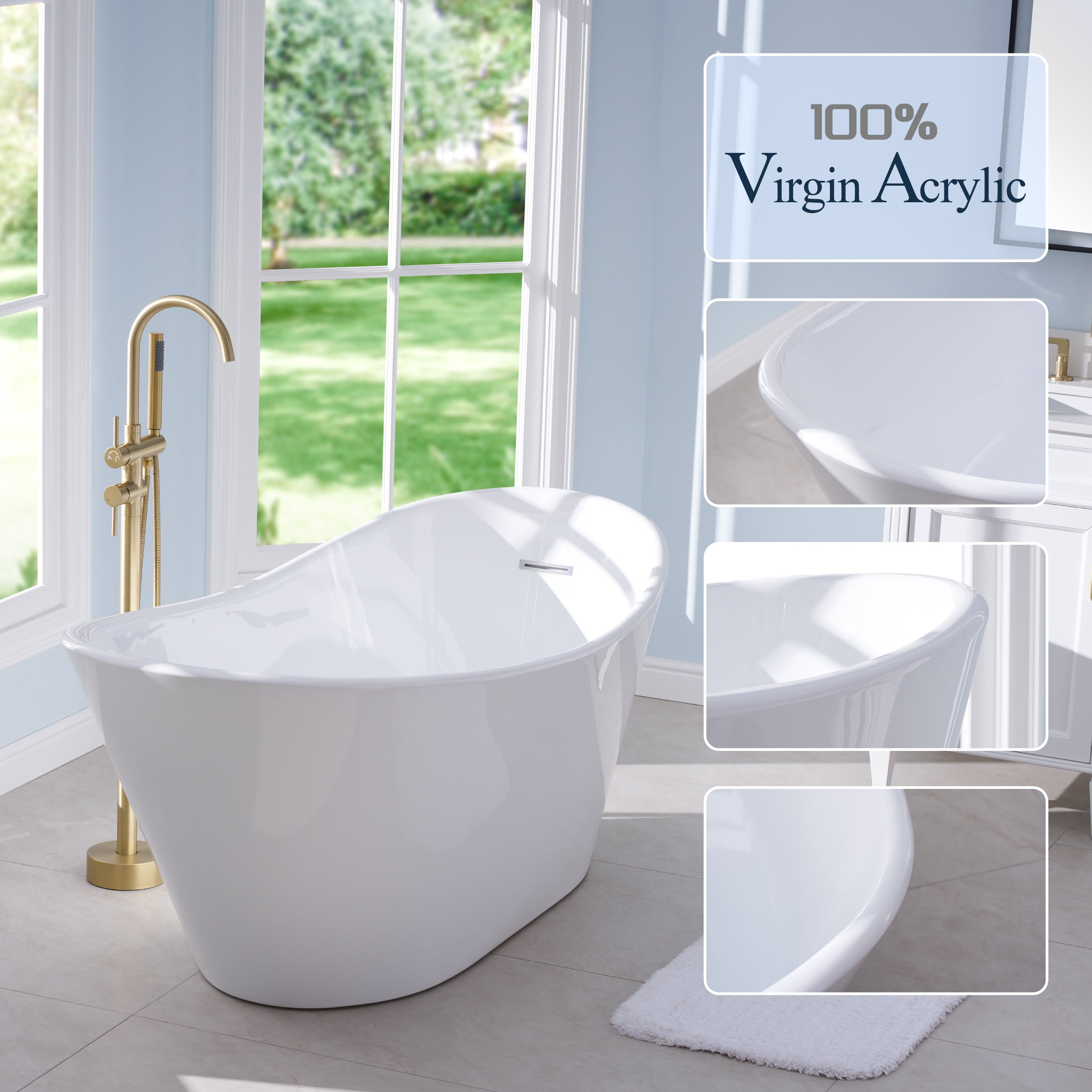 67" Luxury Acrylic Freestanding Flatbottom Bathtub in White