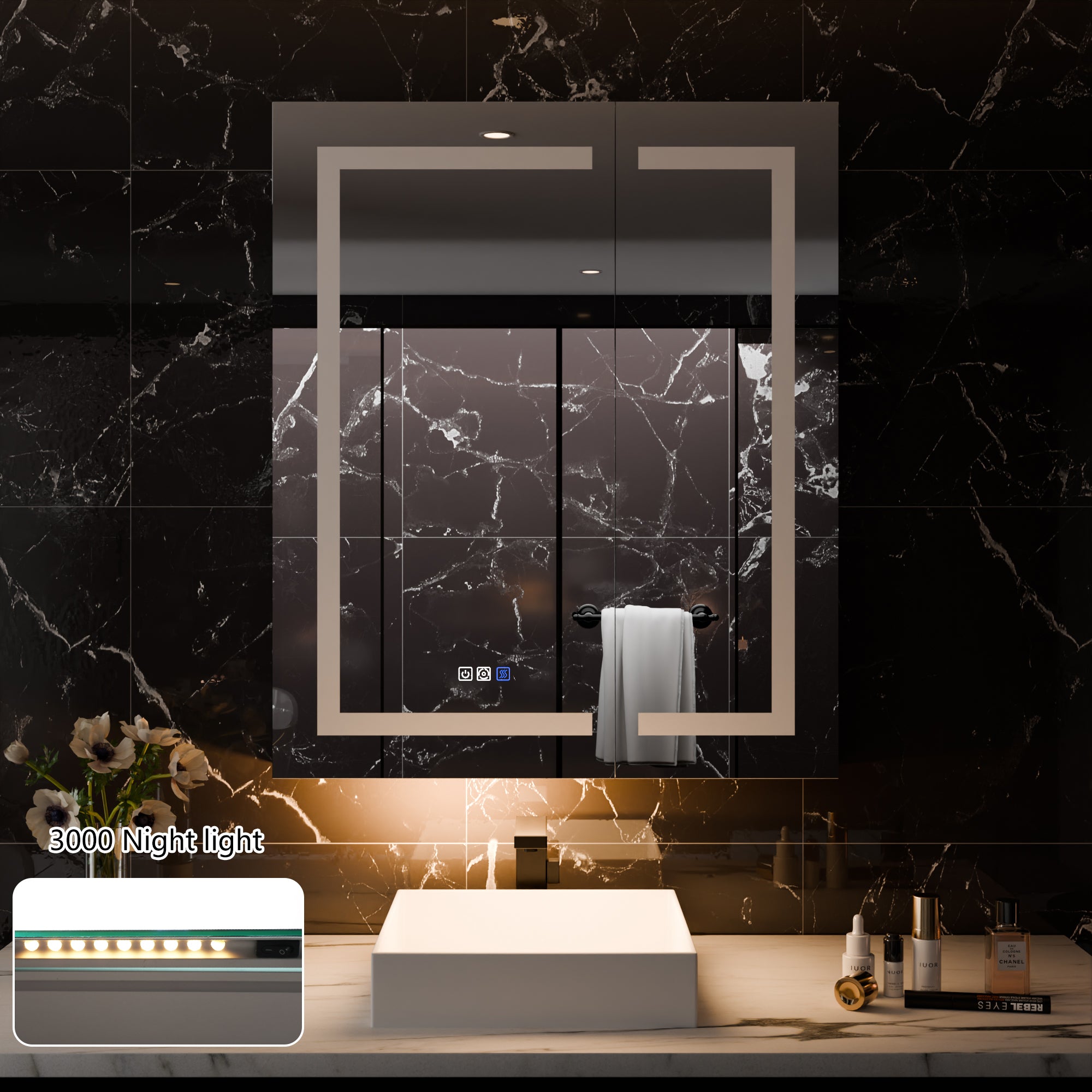 WELLFOR 30 in. x 36 in. Recessed/Surface Mount LED Medicine Cabinet with 5X Magnifier Mirror and Night Light