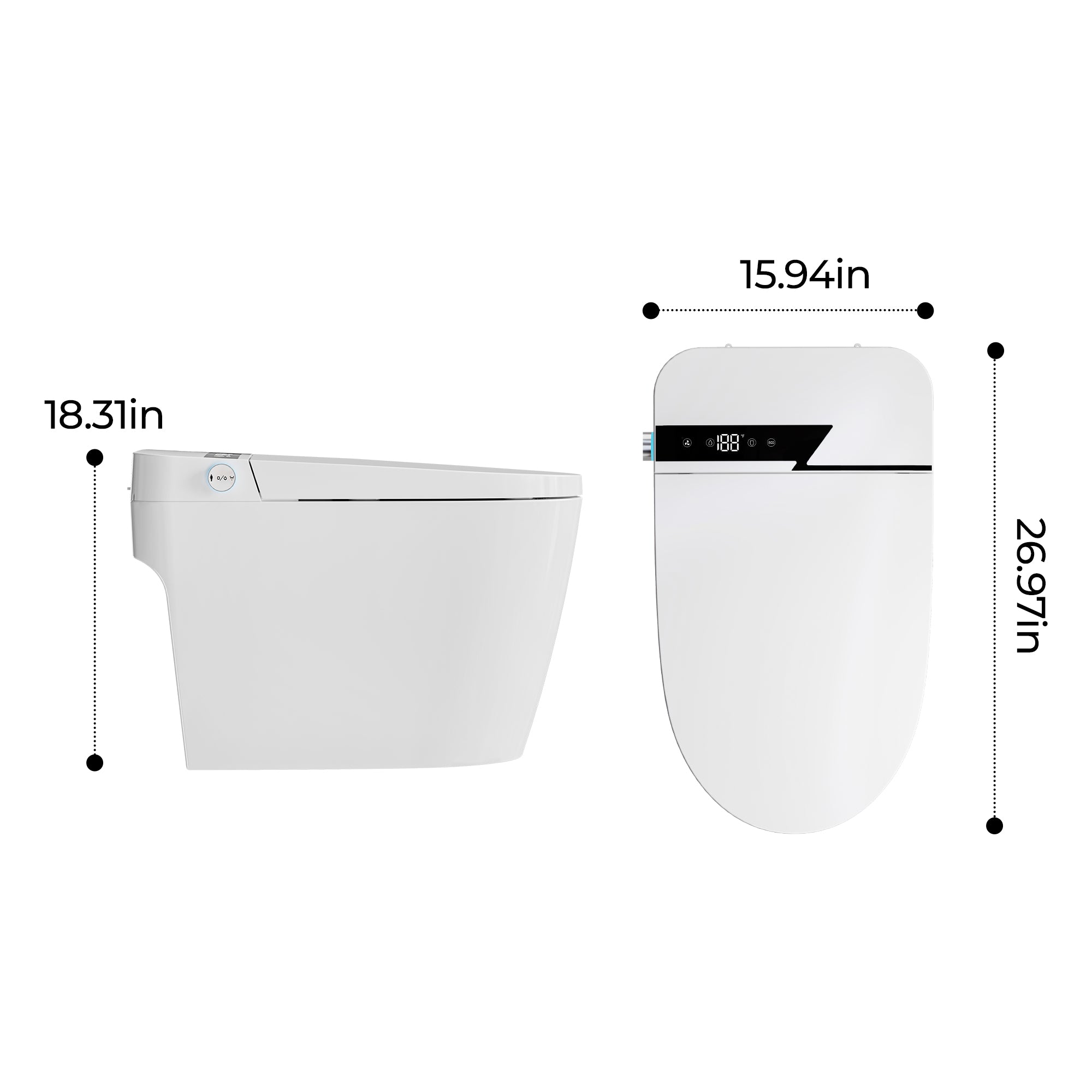 Smart Bidet Toilet with One-Click Knob, Foot Sensor Function, Auto Flush, LED Display in White