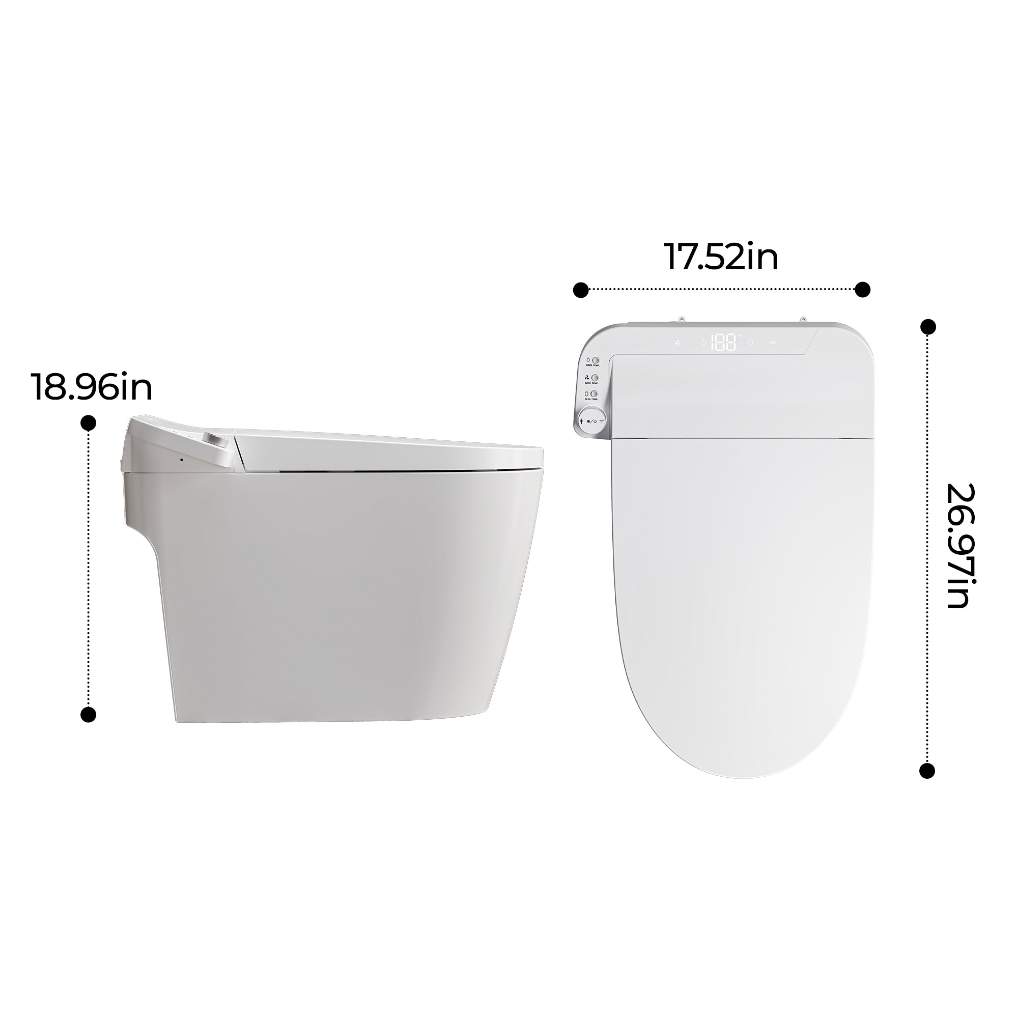 Smart Bidet Toilet in White with One-Click Knob, Foot Sensor Function, Auto Flush, LED Display