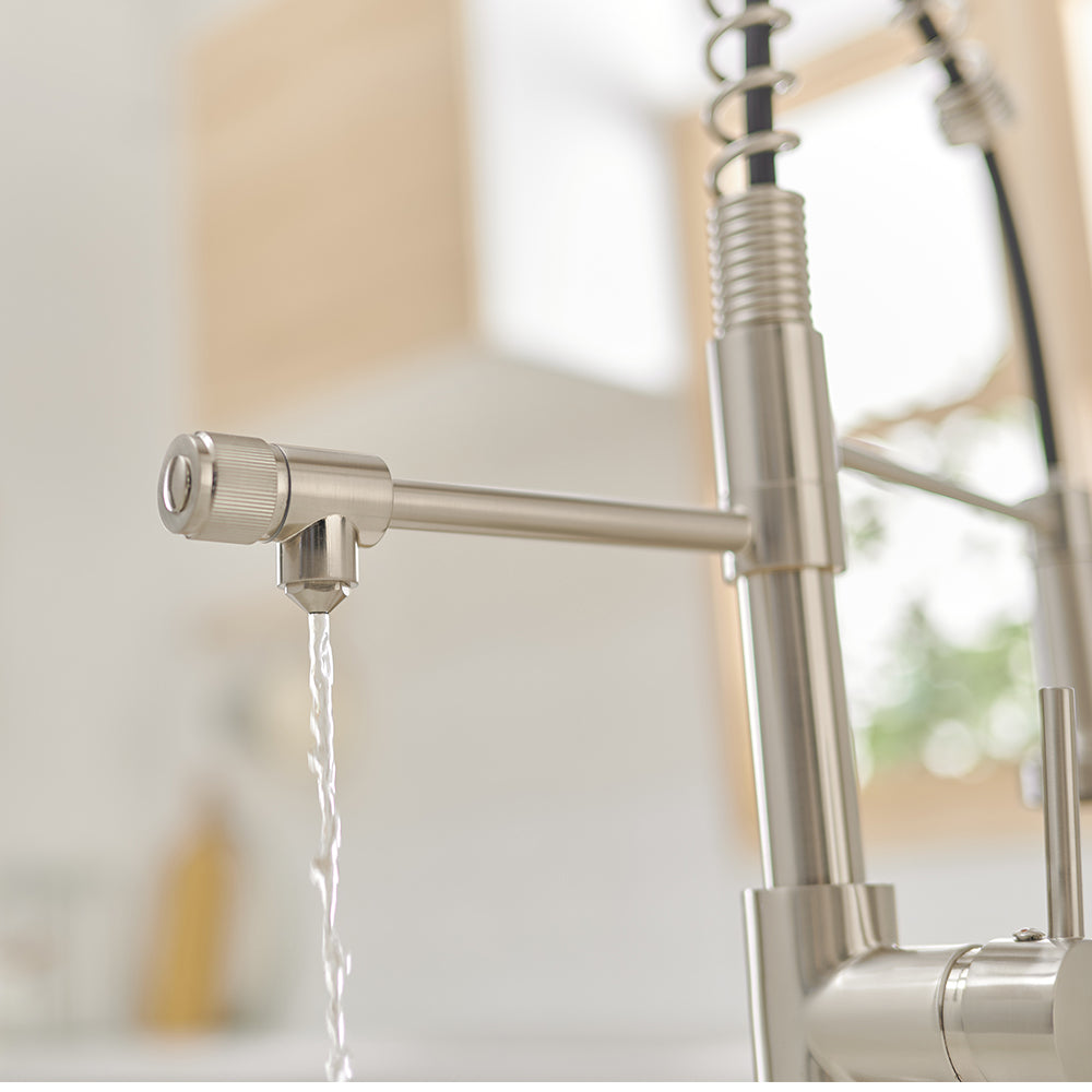 Single Handle Gooseneck Pull Down Sprayer Kitchen Faucet with Purified Water Faucet