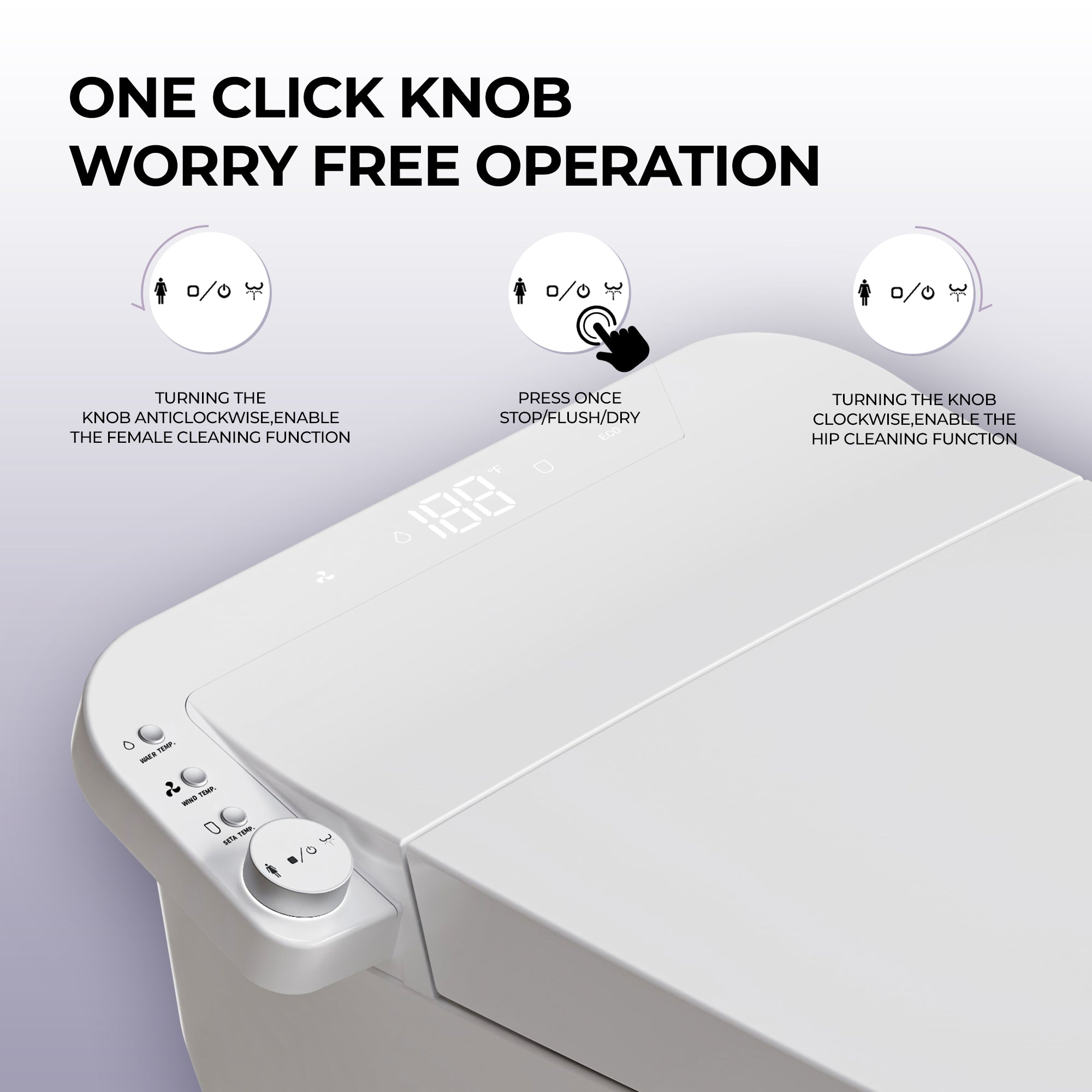 Smart Bidet Toilet in White with One-Click Knob, Foot Sensor Function, Auto Flush, LED Display