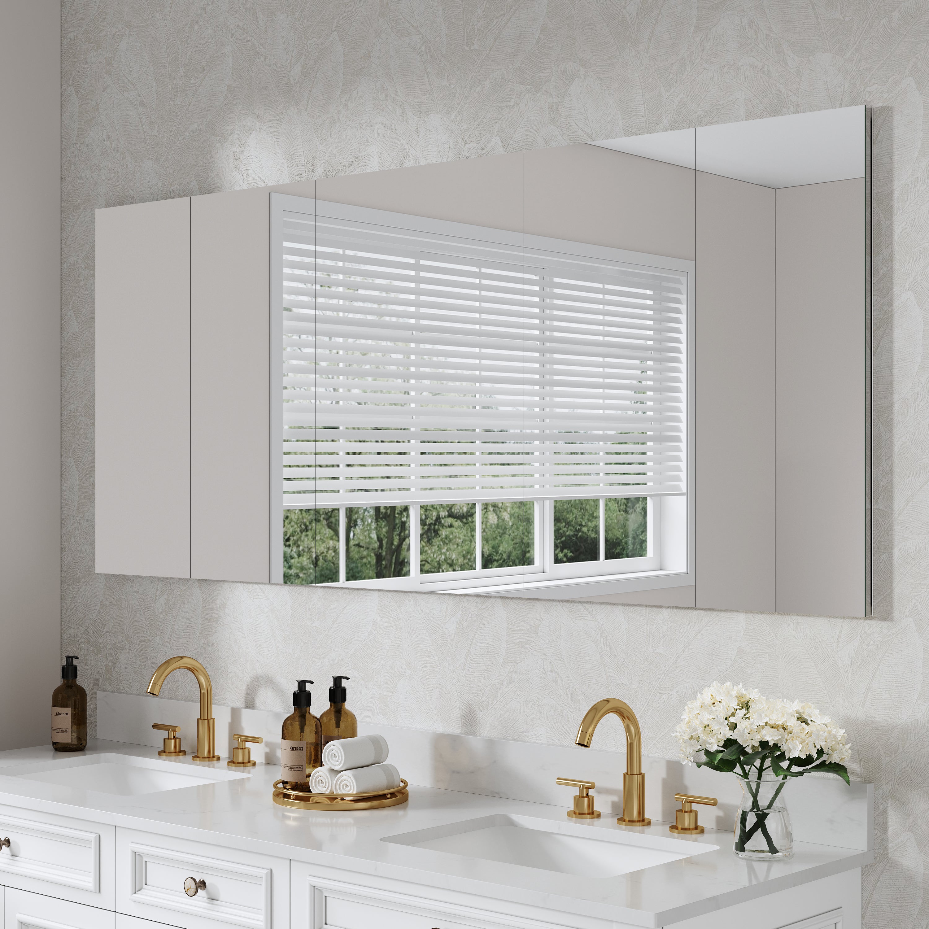 72 in. ×30 in. Copper-Free Tri-Views Mirror Medicine Cabinet with Adjustable Shelves and 5 Doors