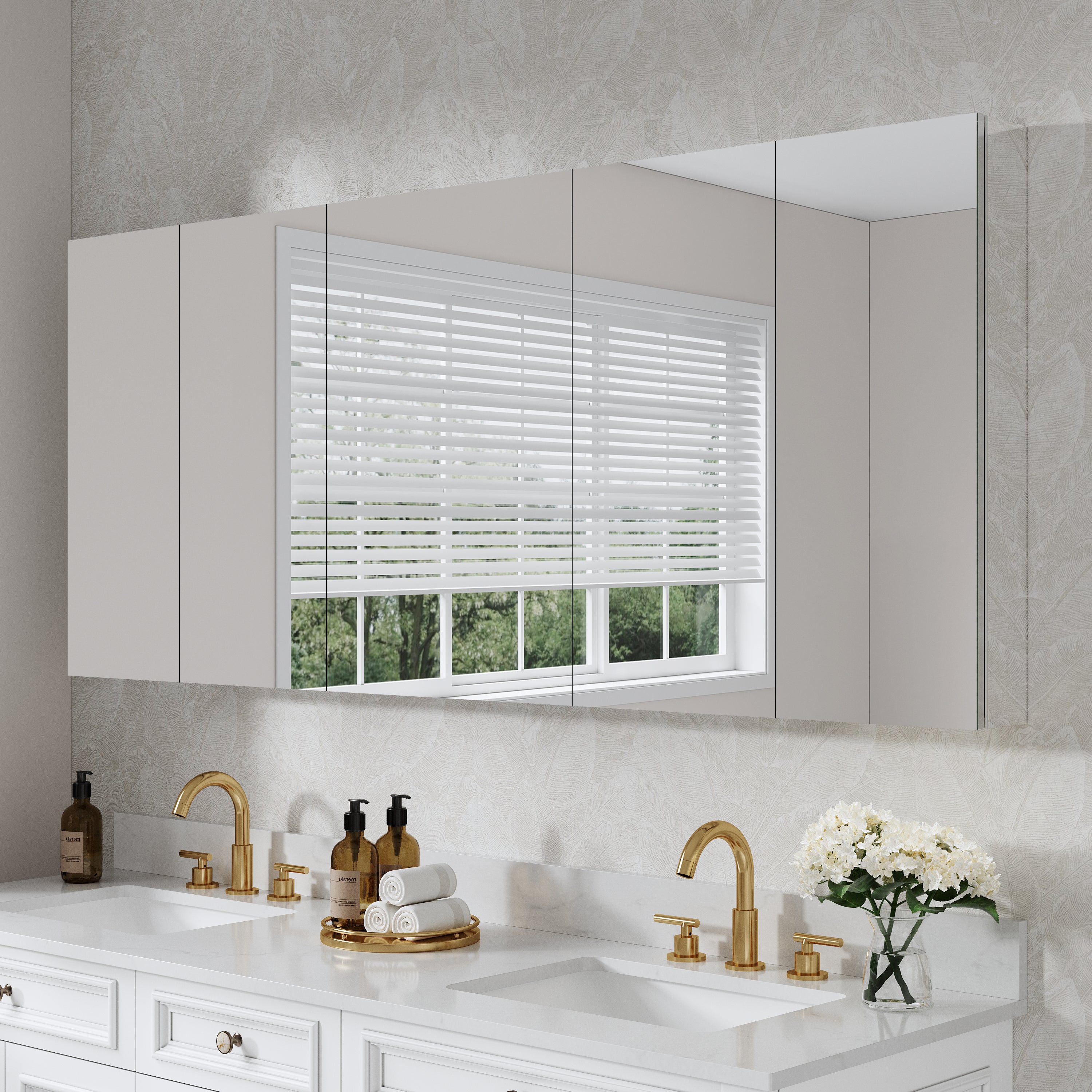 72 in. ×30 in. Copper-Free Tri-Views Mirror Medicine Cabinet with Adjustable Shelves and 5 Doors