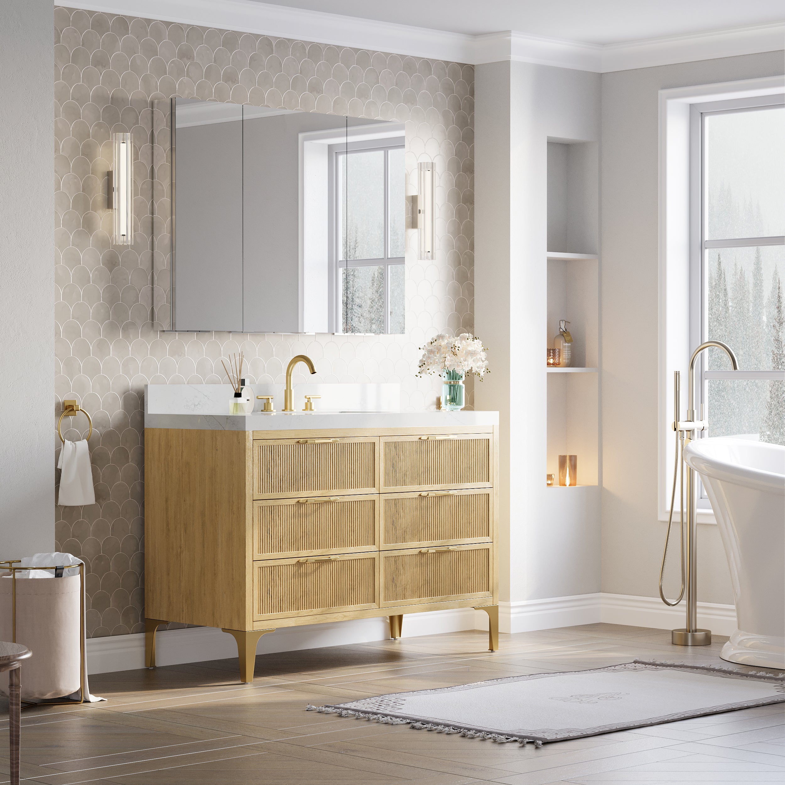 44 in.×32 in.H Copper-Free Mirror Medicine Cabinet with Soft-Close Blum® Hinges and 3 Doors