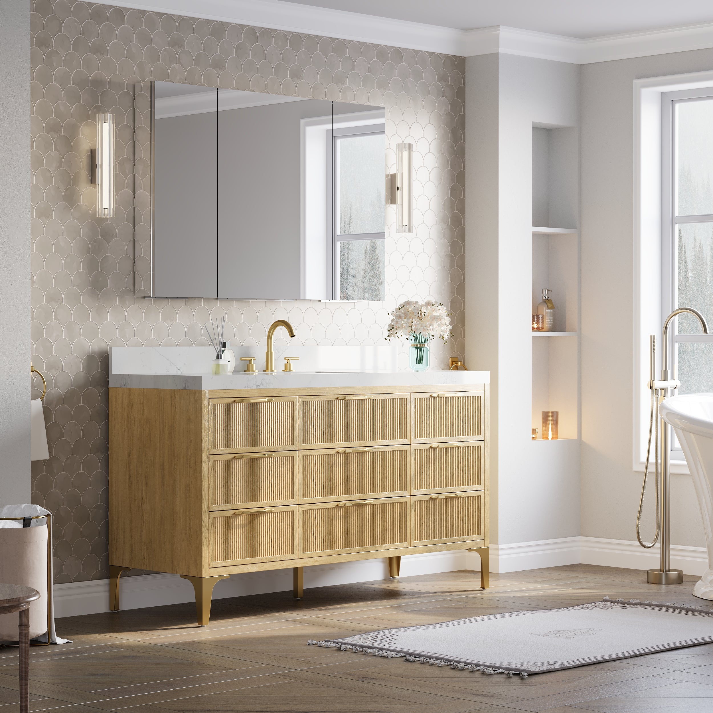 48 in.×32 in.H Copper-Free Mirror Medicine Cabinet with Soft-Close Blum® Hinges and 3 Doors