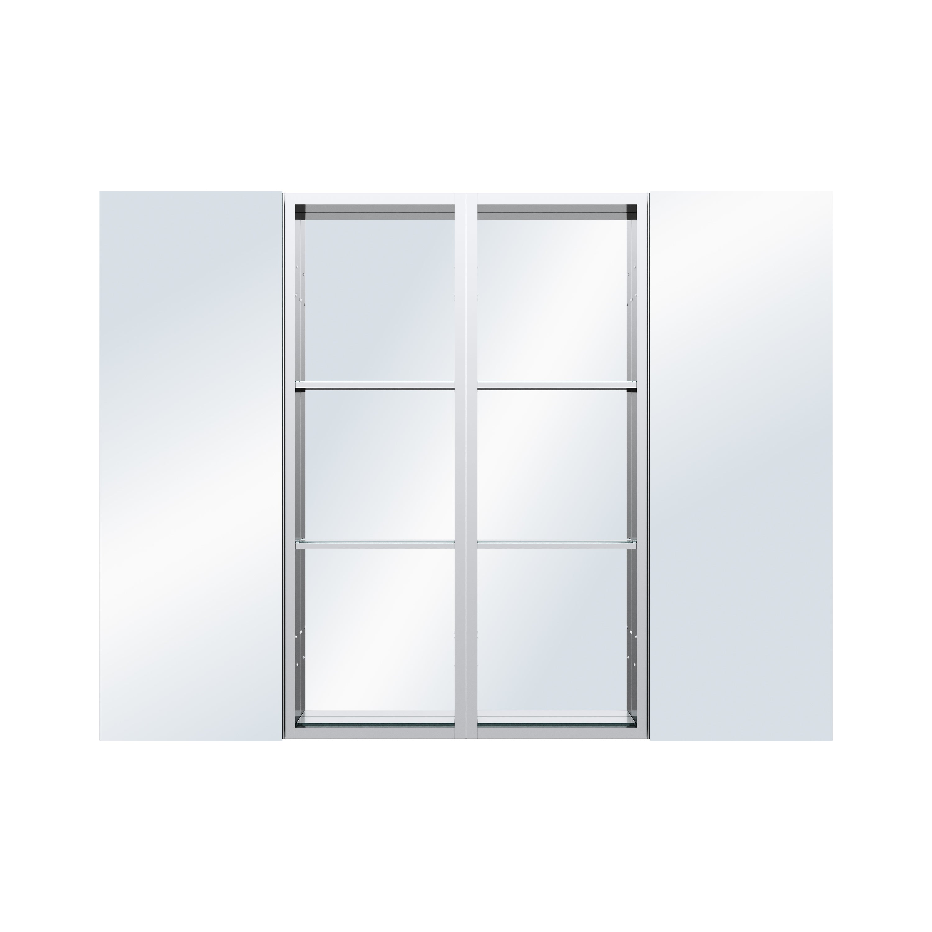 48 in. ×36 in. Bathroom Medicine Cabinet Set with Copper-Free Tri-View Mirror and Open Side Cabinet, Recessed or Surface Mount