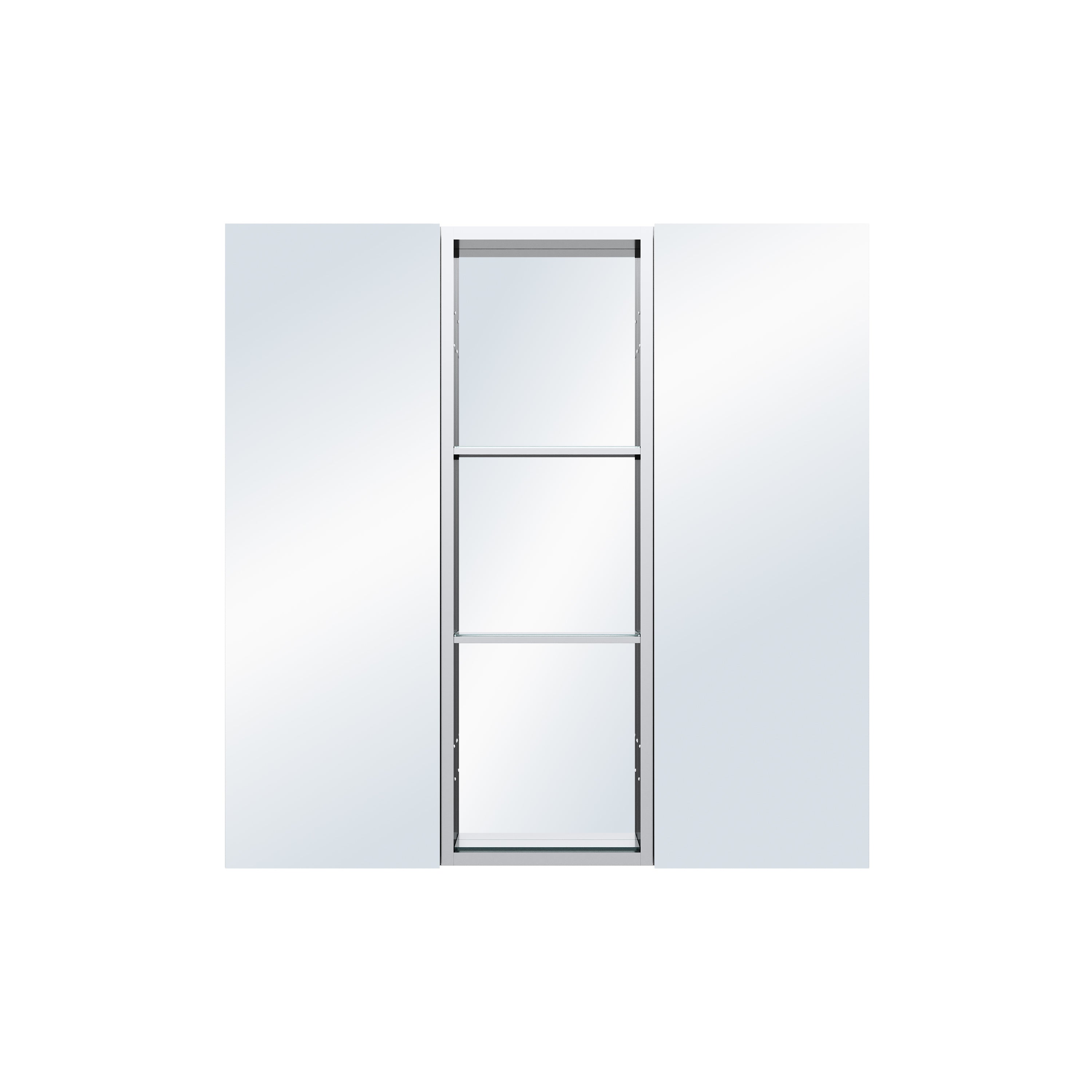 36 in. ×36 in. Bathroom Medicine Cabinet Set with Copper-Free Tri-View Mirror and Open Side Cabinet, Recessed or Surface Mount