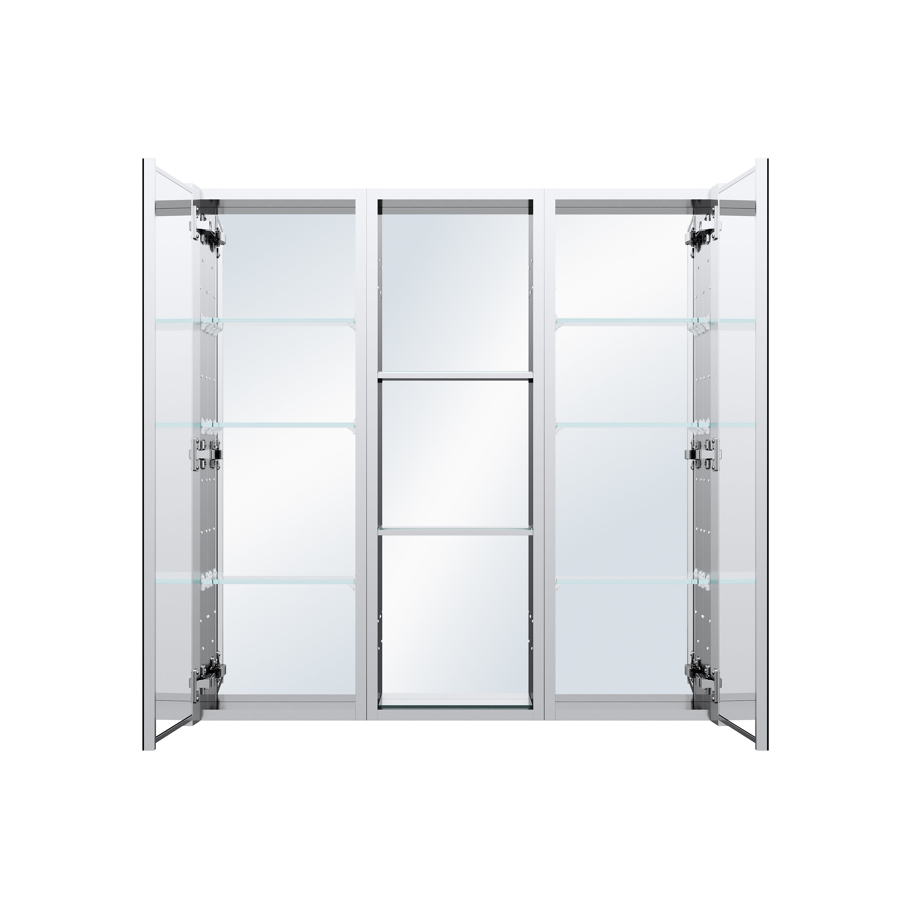 36 in. ×36 in. Bathroom Medicine Cabinet Set with Copper-Free Tri-View Mirror and Open Side Cabinet, Recessed or Surface Mount