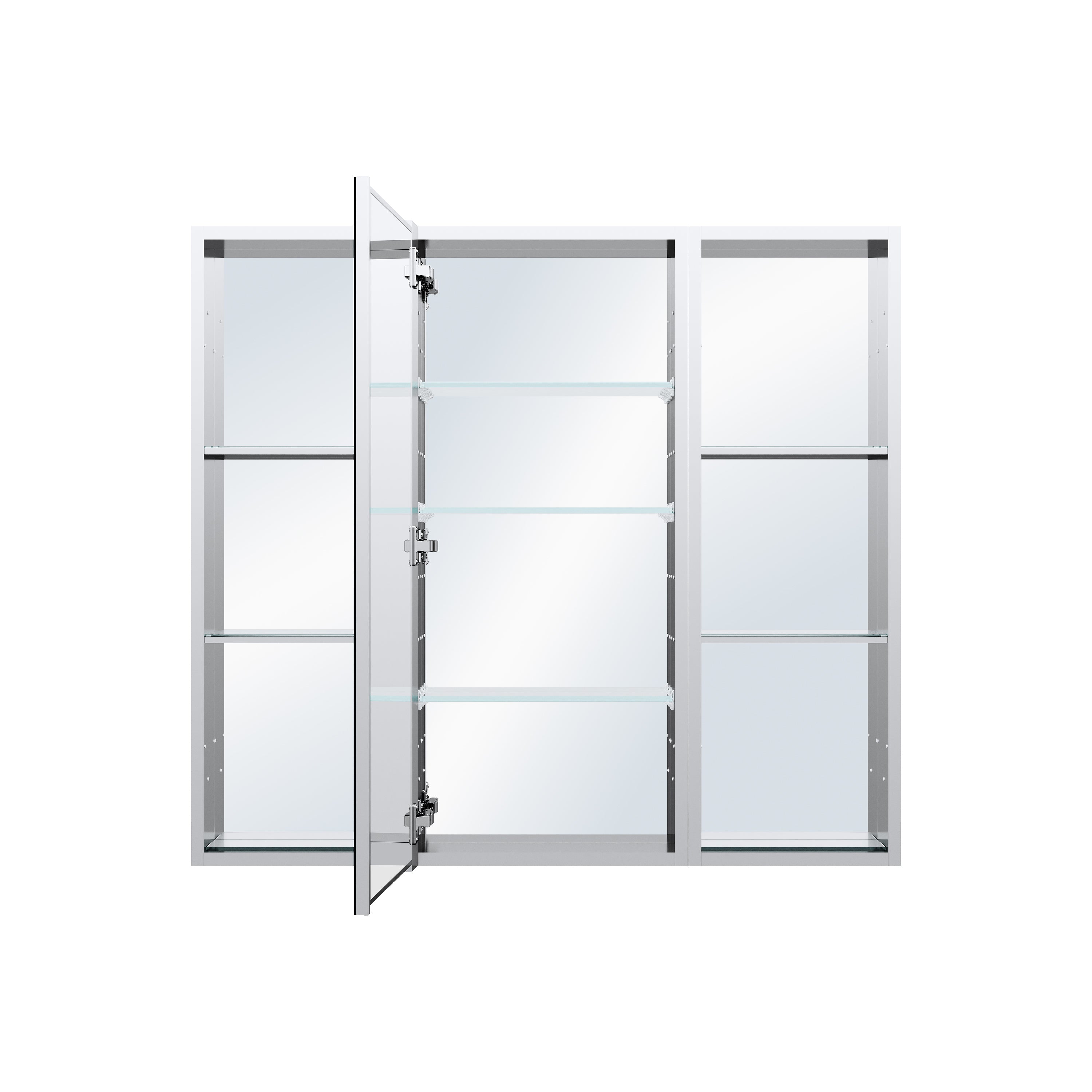 40 in. ×36 in. Bathroom Medicine Cabinet Set with Copper-Free Tri-View Mirror and Open Side Cabinet, Recessed or Surface Mount