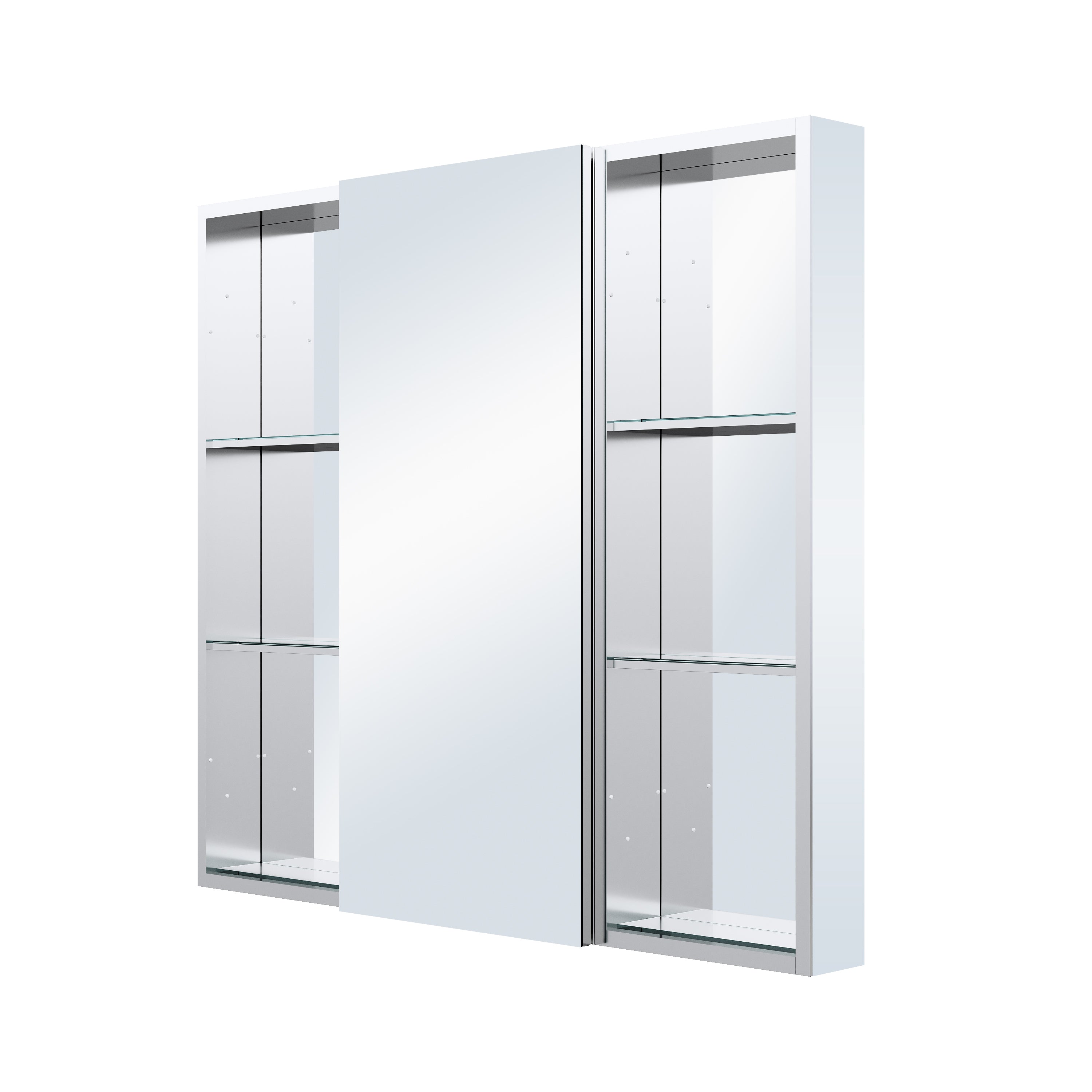 40 in. ×36 in. Bathroom Medicine Cabinet Set with Copper-Free Tri-View Mirror and Open Side Cabinet, Recessed or Surface Mount