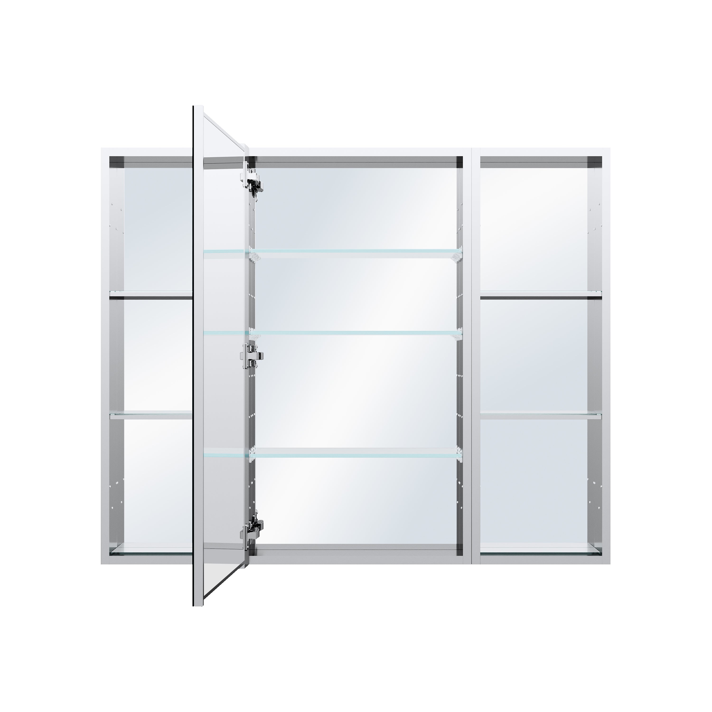 44 in. ×36 in. Bathroom Medicine Cabinet Set with Copper-Free Tri-View Mirror and Open Side Cabinet, Recessed or Surface Mount