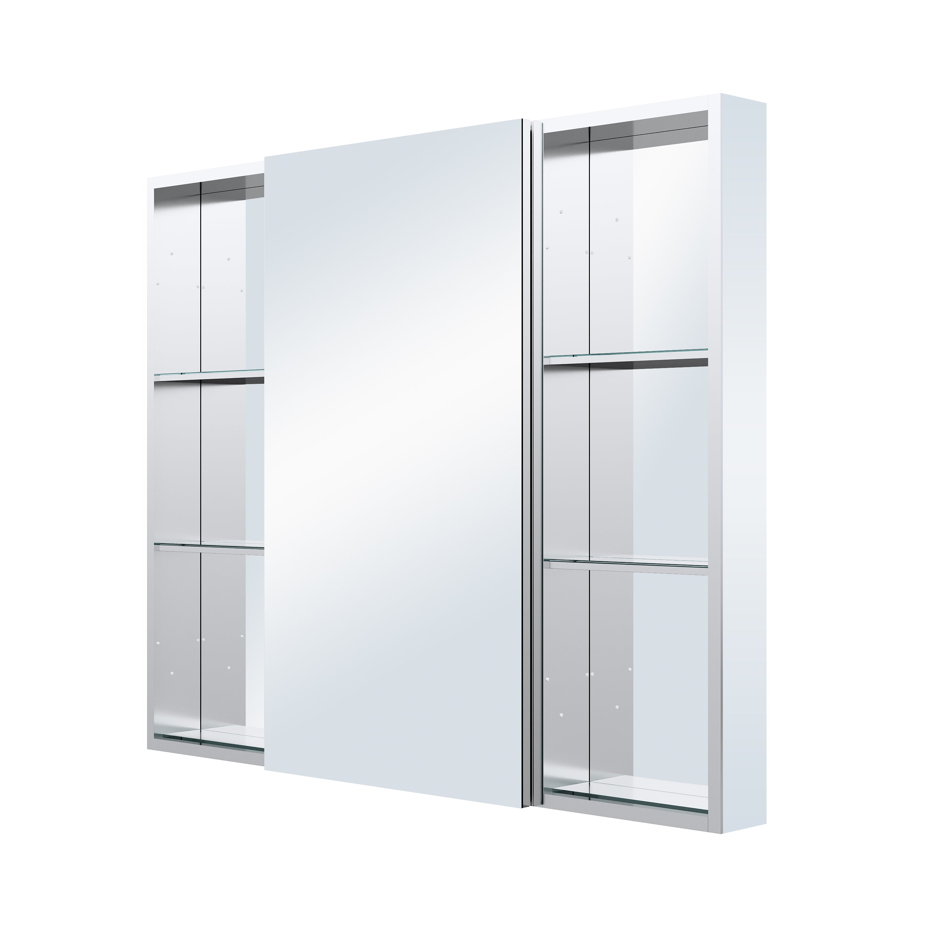 44 in. ×36 in. Bathroom Medicine Cabinet Set with Copper-Free Tri-View Mirror and Open Side Cabinet, Recessed or Surface Mount