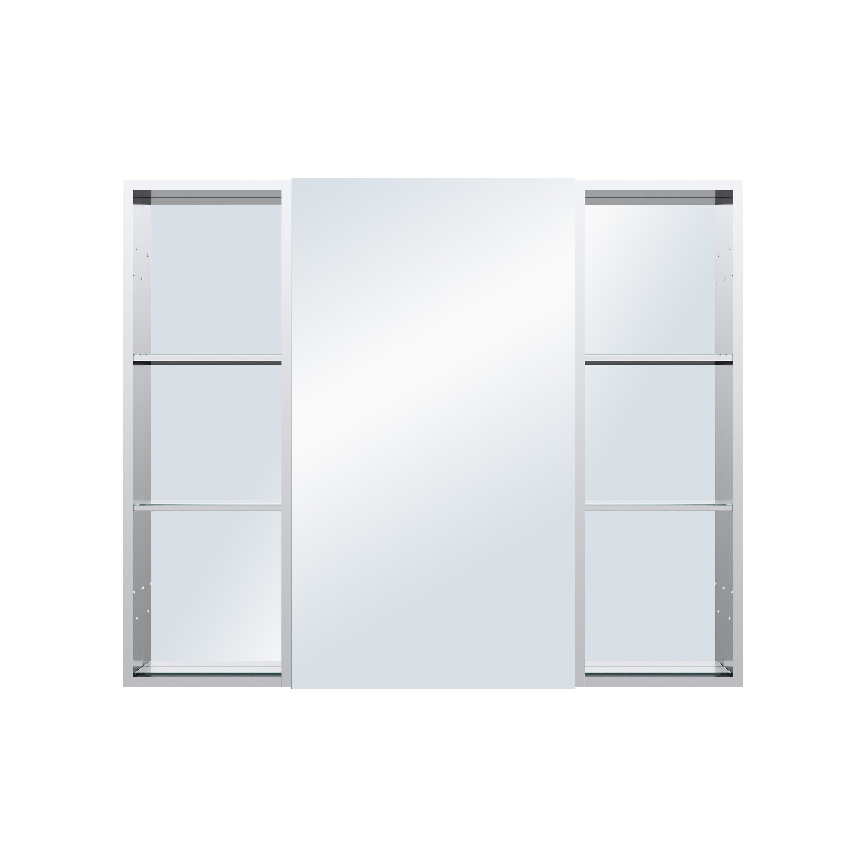 44 in. ×36 in. Bathroom Medicine Cabinet Set with Copper-Free Tri-View Mirror and Open Side Cabinet, Recessed or Surface Mount