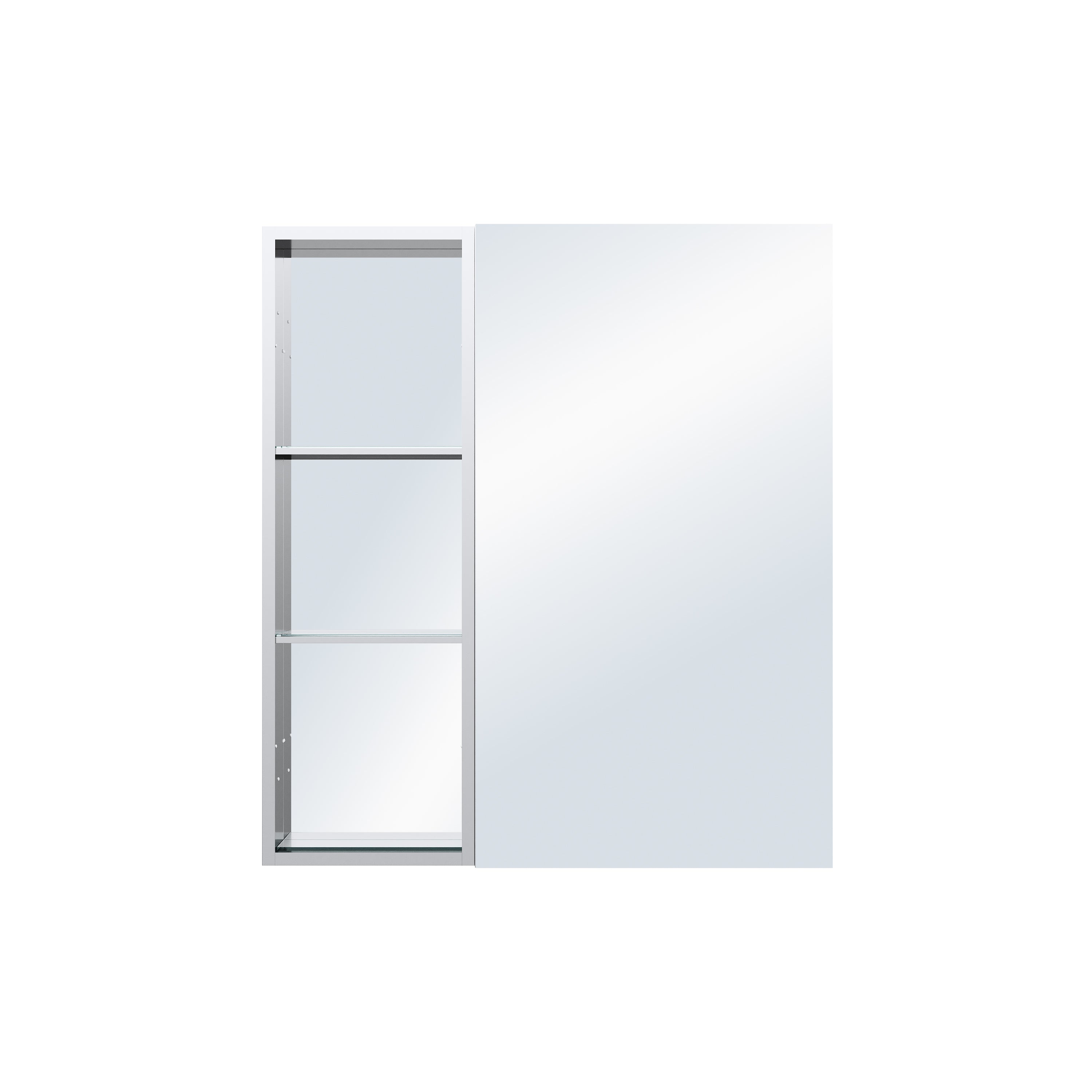 32 in. ×36 in. Bathroom Medicine Cabinet Set with Copper-Free Tri-View Mirror and Open Side Cabinet, Recessed or Surface Mount