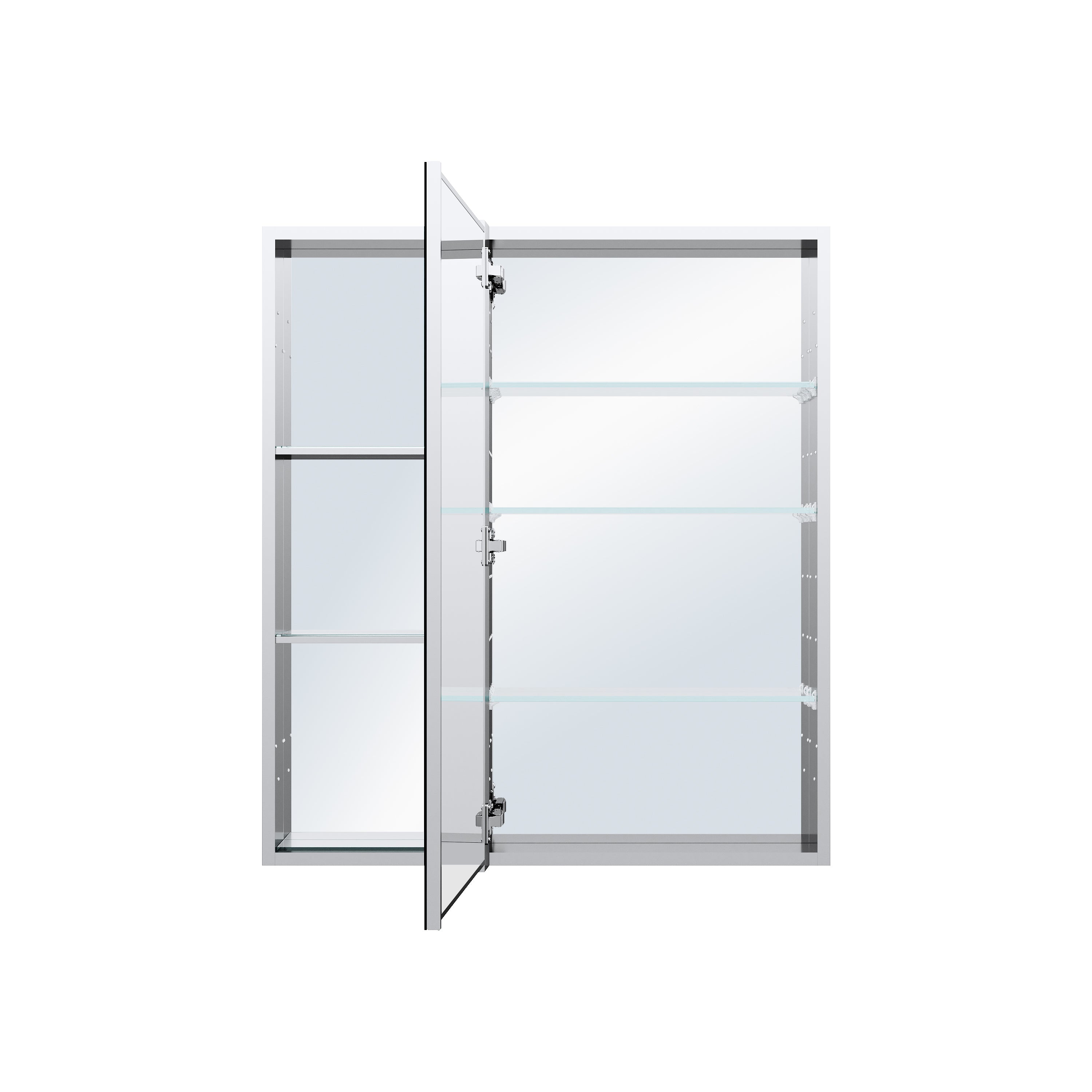 32 in. ×36 in. Bathroom Medicine Cabinet Set with Copper-Free Tri-View Mirror and Open Side Cabinet, Recessed or Surface Mount