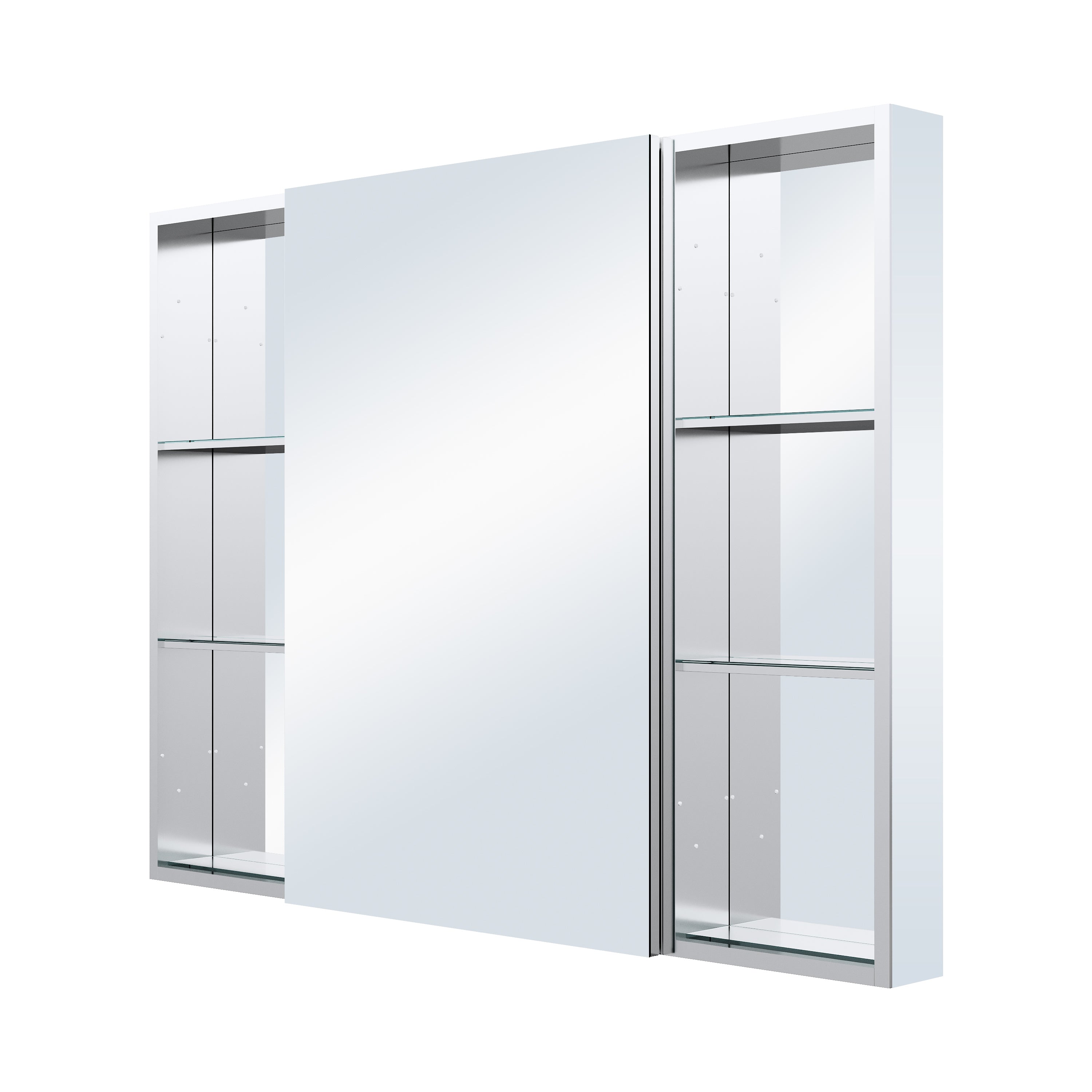 48 in. ×36 in. Bathroom Medicine Cabinet Set with Copper-Free Tri-View Mirror and Open Side Cabinet, Recessed or Surface Mount