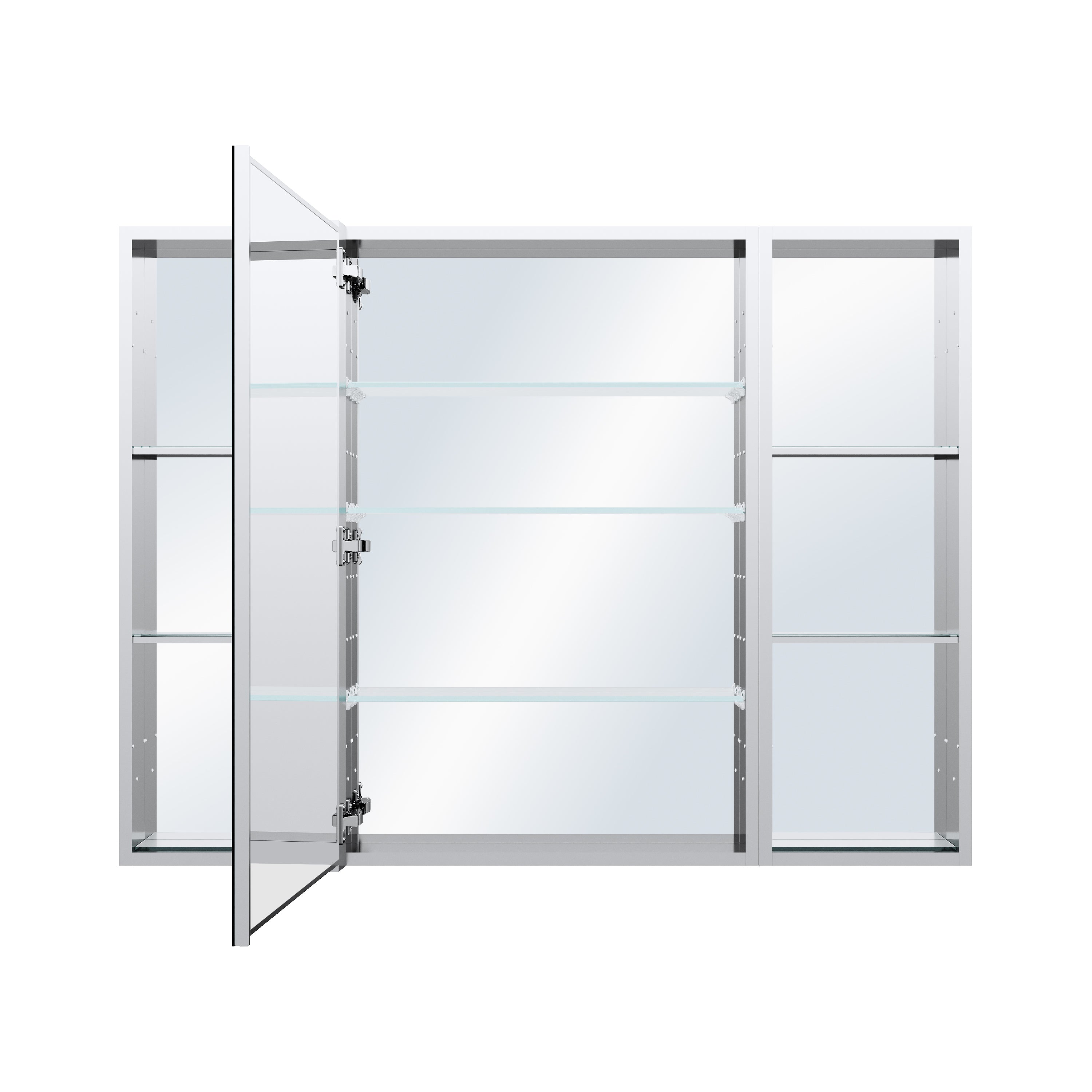 48 in. ×36 in. Bathroom Medicine Cabinet Set with Copper-Free Tri-View Mirror and Open Side Cabinet, Recessed or Surface Mount