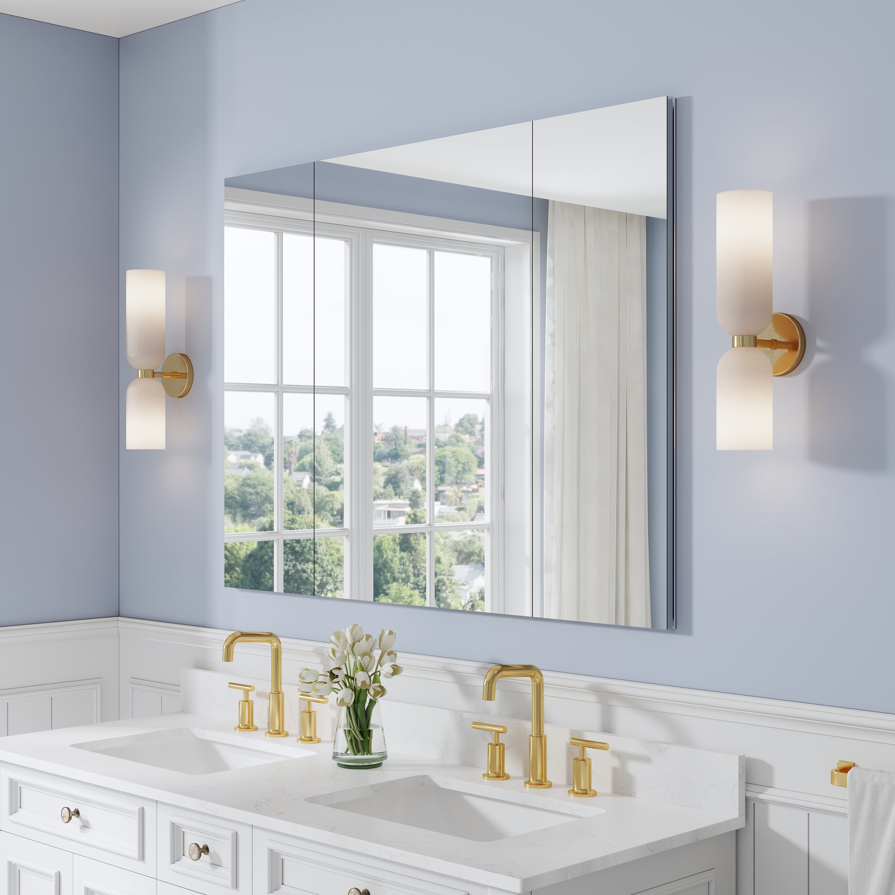 48 in. ×36 in. Copper-Free Tri-Views Mirror Medicine Cabinet with Adjustable Shelves and 3 Doors