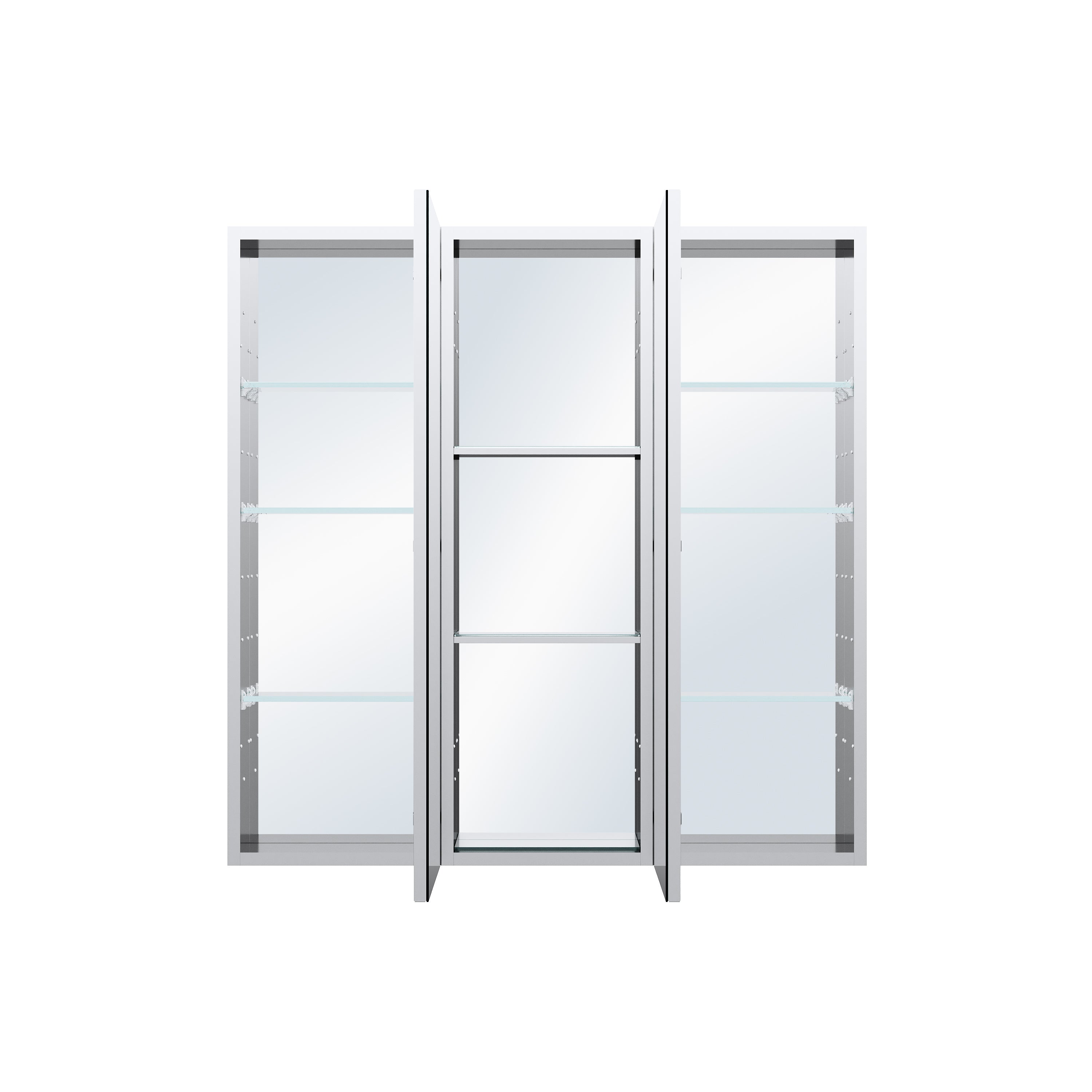 36 in. ×36 in. Bathroom Medicine Cabinet Set with Copper-Free Tri-View Mirror and Open Side Cabinet, Recessed or Surface Mount