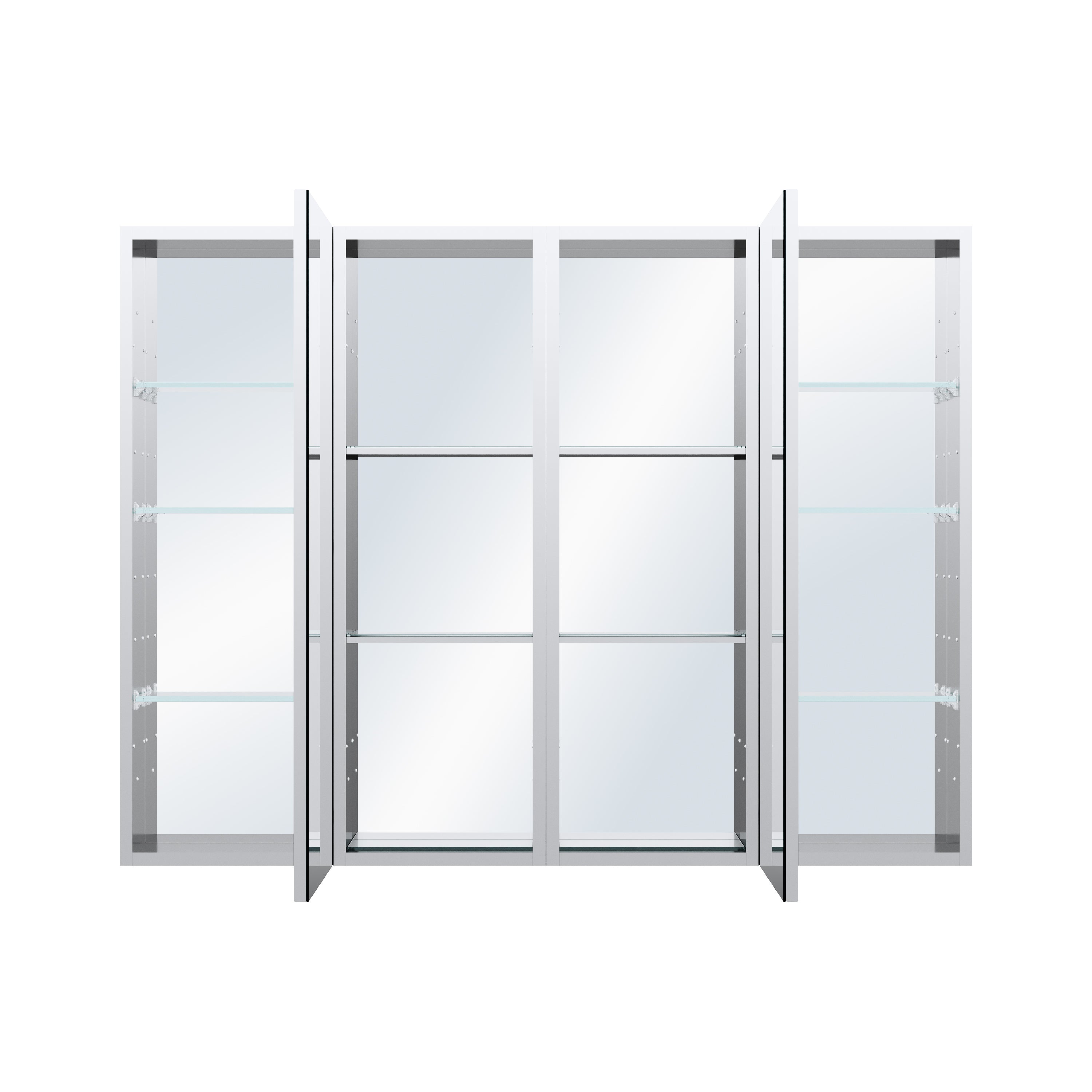 48 in. ×36 in. Bathroom Medicine Cabinet Set with Copper-Free Tri-View Mirror and Open Side Cabinet, Recessed or Surface Mount