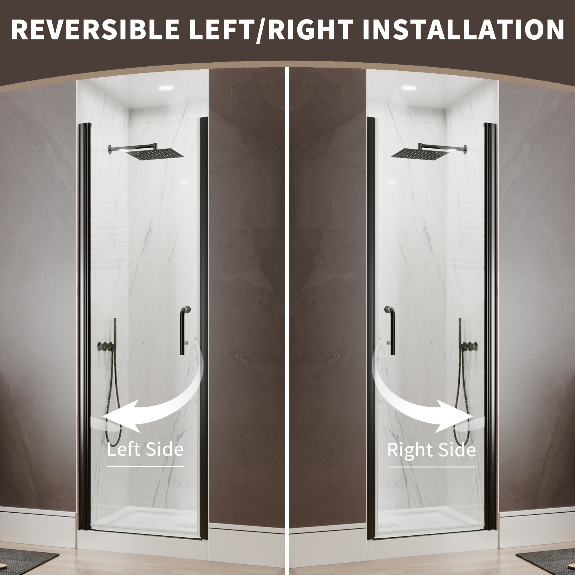 36-38 in. W x 72 in. H Matte Black Pivot Shower Door with 1/4 Inch Tempered Safety Clear Glass