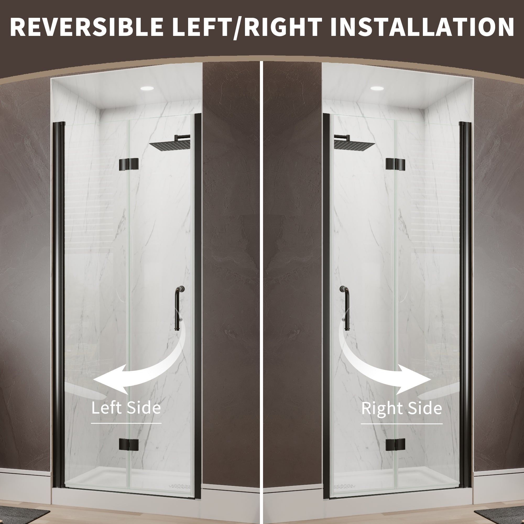 36-38 in. W x 72 in. H Modern Semi-Frameless 1/4 in. Tempered Glass Bifold Pivot Shower Door with Reversible Installation, Matte Black