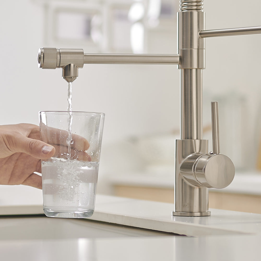 Single Handle Gooseneck Pull Down Sprayer Kitchen Faucet with Purified Water Faucet