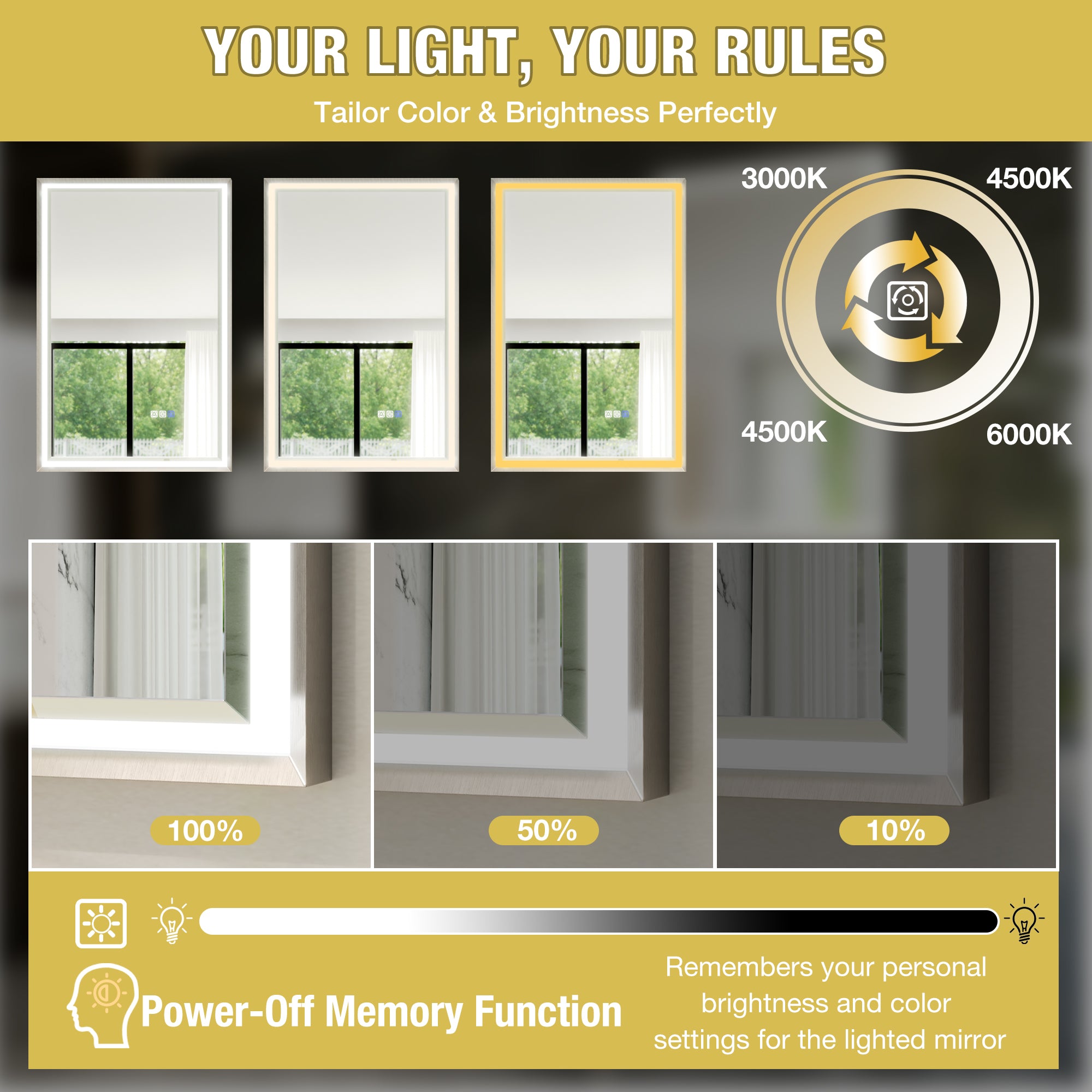 30 in. W x 36 in. Aluminum Framed LED Bathroom Mirror - Anti-Fog, Dimmable, Smart Memory, Brushed Nickel