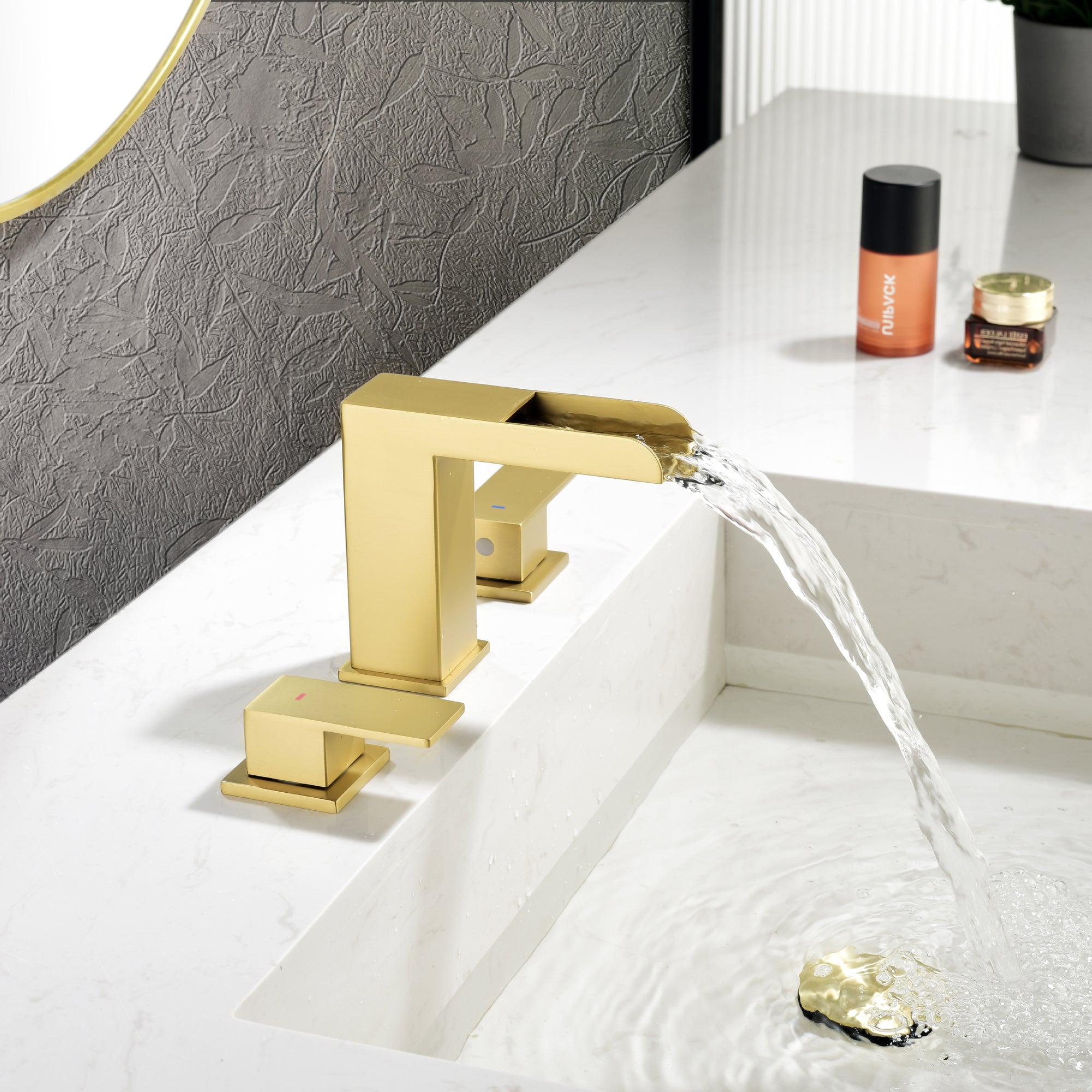 Double Handle Bathroom Sink Faucet with ABS Drain, Hot & Cold Water Control, 1.2 GPM