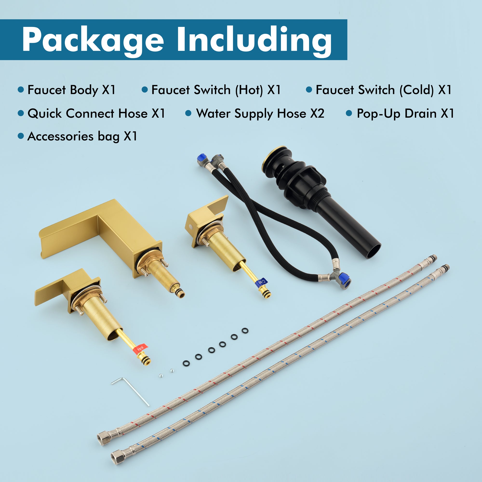 Double Handle Bathroom Sink Faucet with ABS Drain, Hot & Cold Water Control, 1.2 GPM