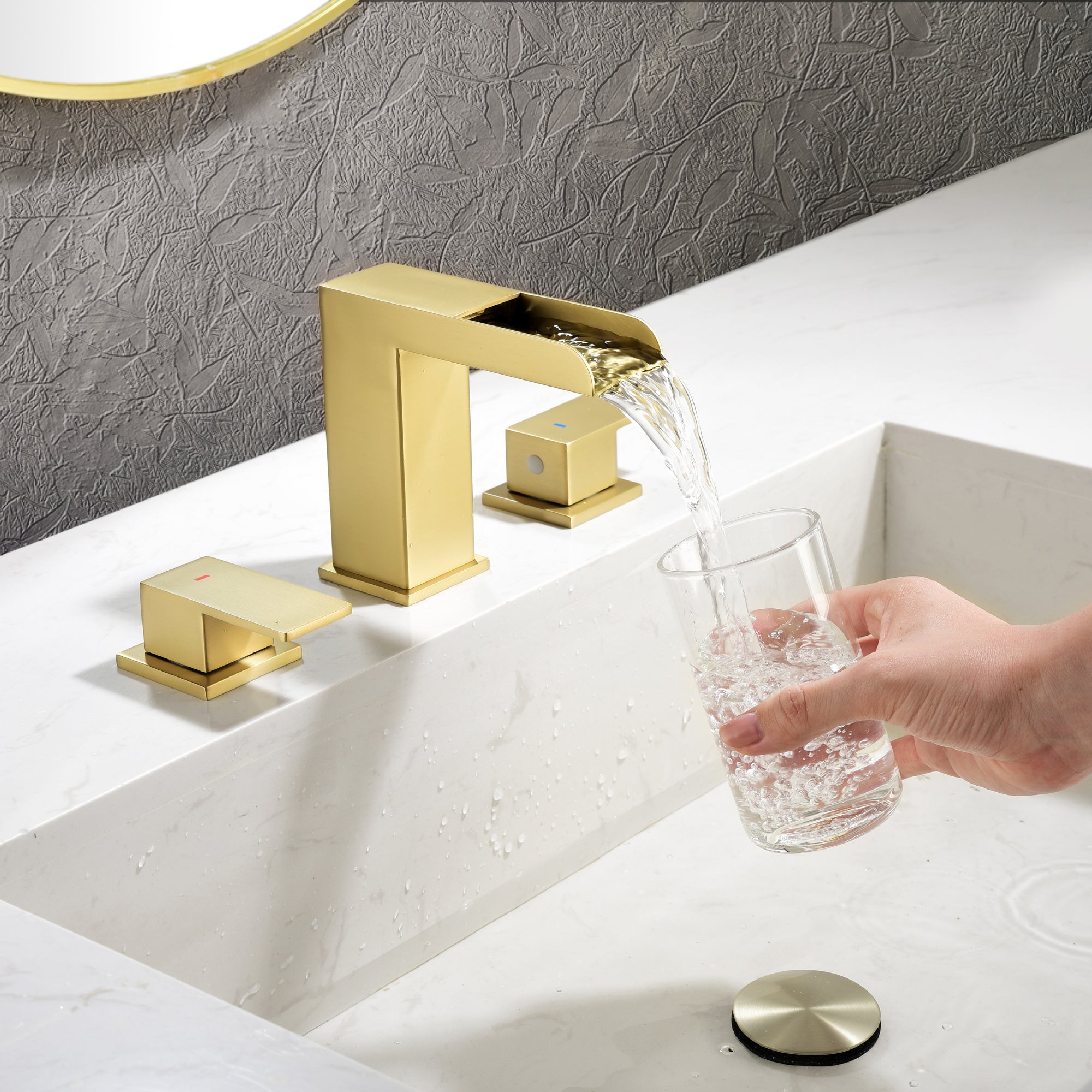 Double Handle Bathroom Sink Faucet with ABS Drain, Hot & Cold Water Control, 1.2 GPM