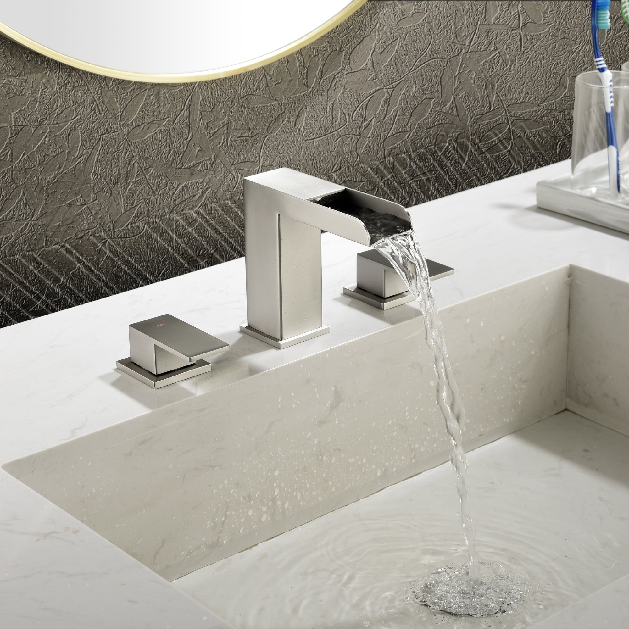 Double Handle Bathroom Sink Faucet with ABS Drain, Hot & Cold Water Control, 1.2 GPM