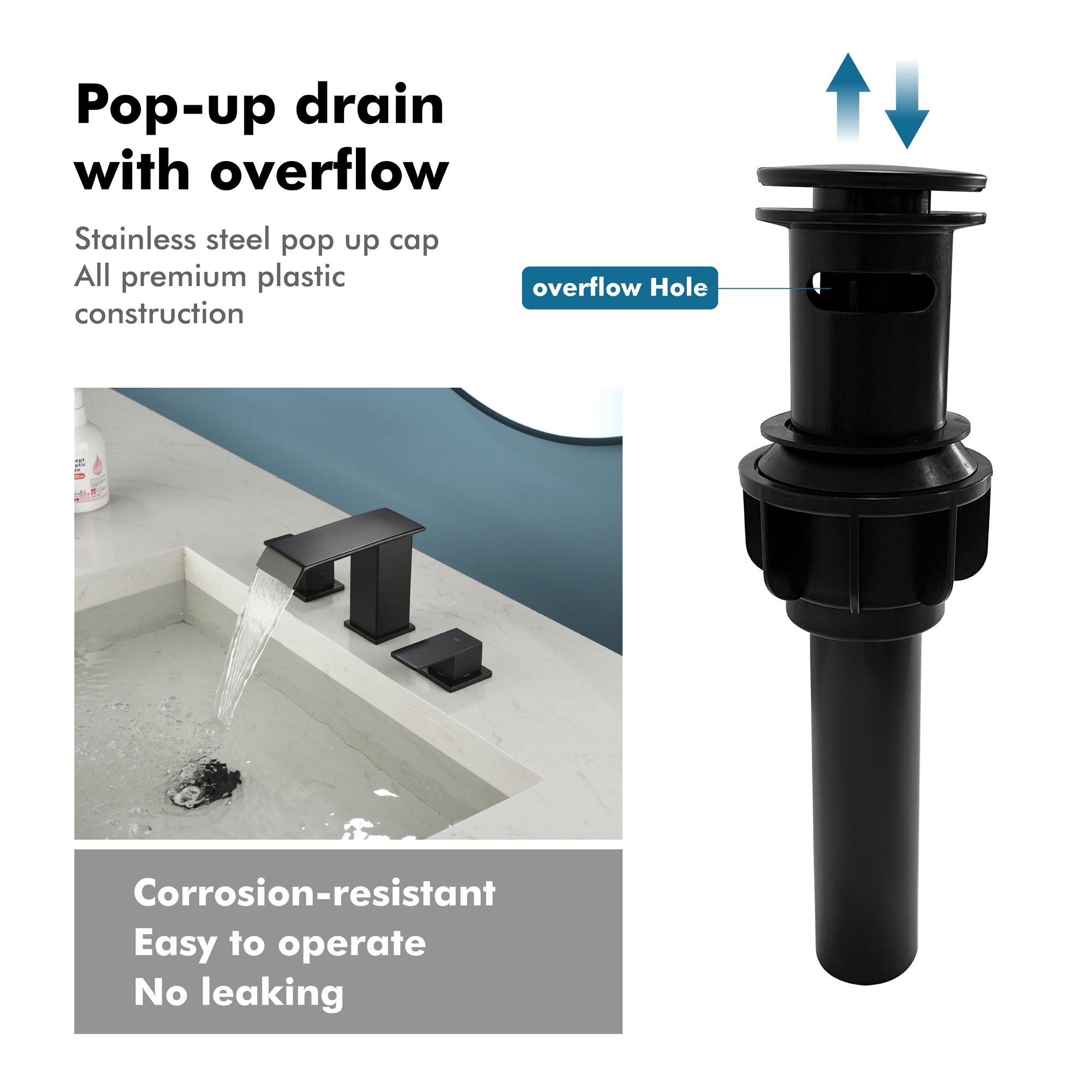 Double Handle Bathroom Faucet with Drain Assembly