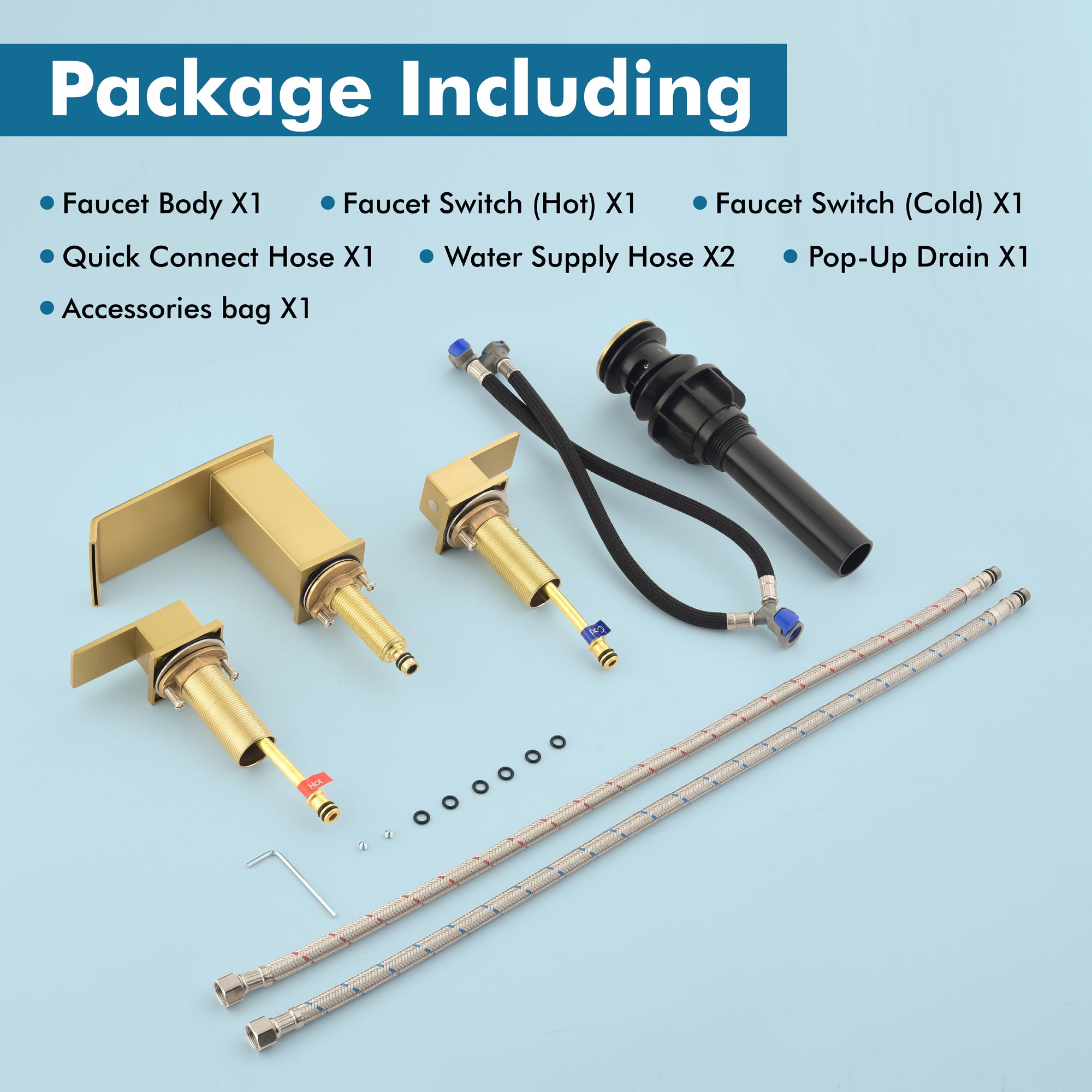 Double Handle Bathroom Faucet with Drain Assembly
