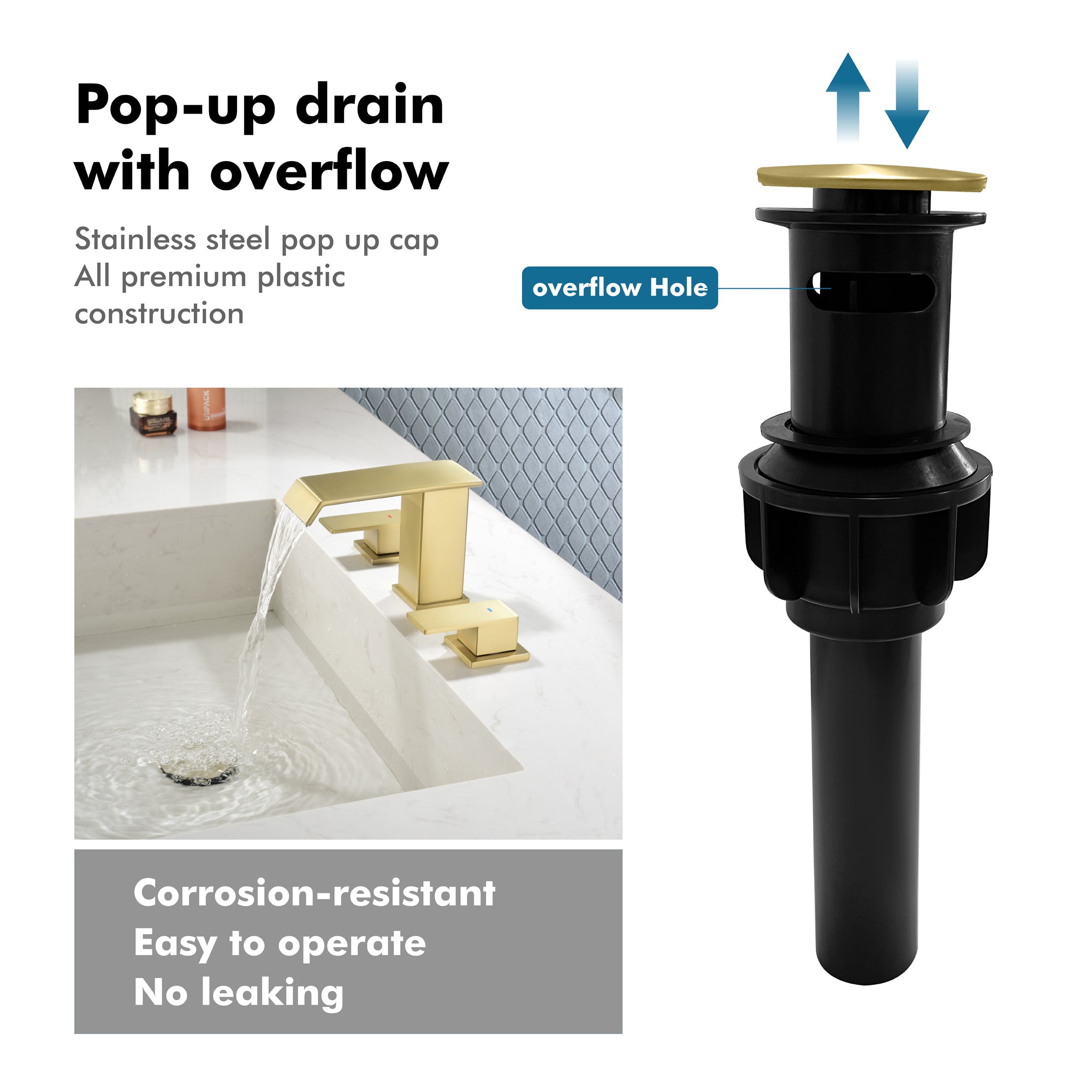 Double Handle Bathroom Faucet with Drain Assembly