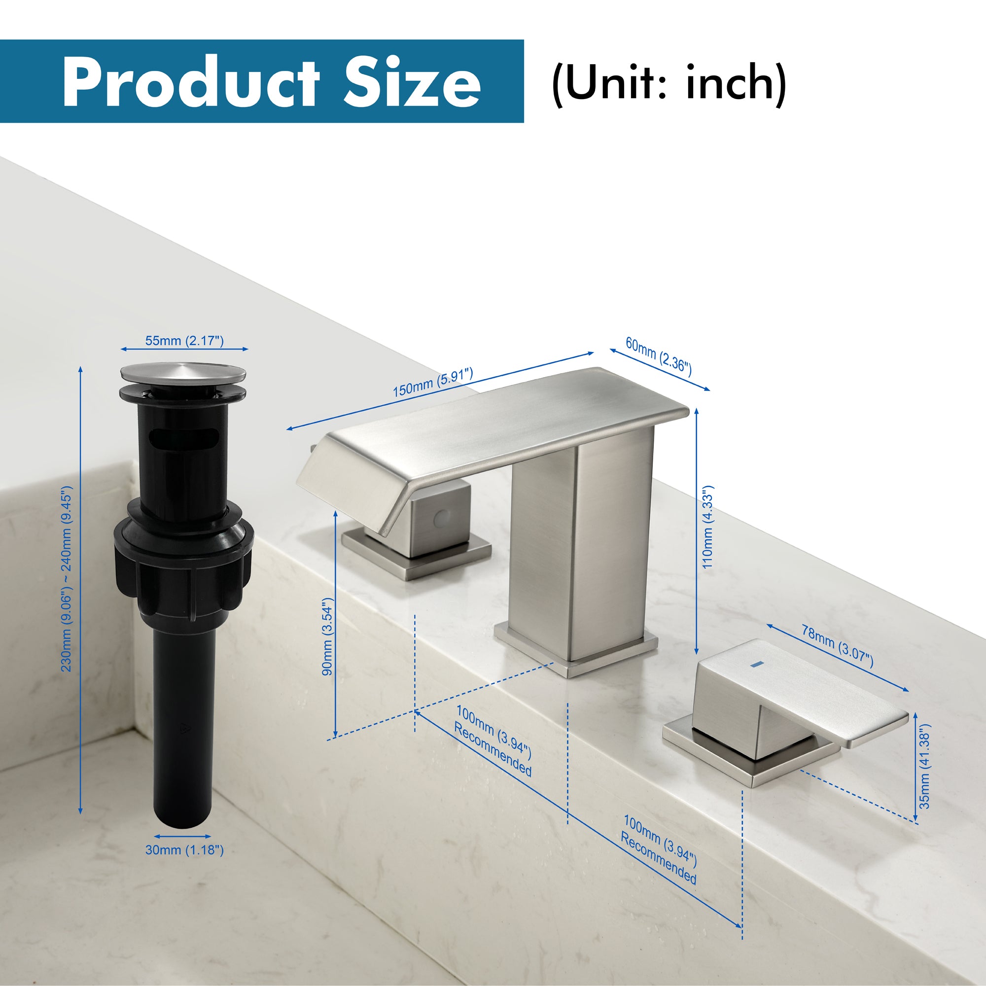 Double Handle Bathroom Faucet with Drain Assembly