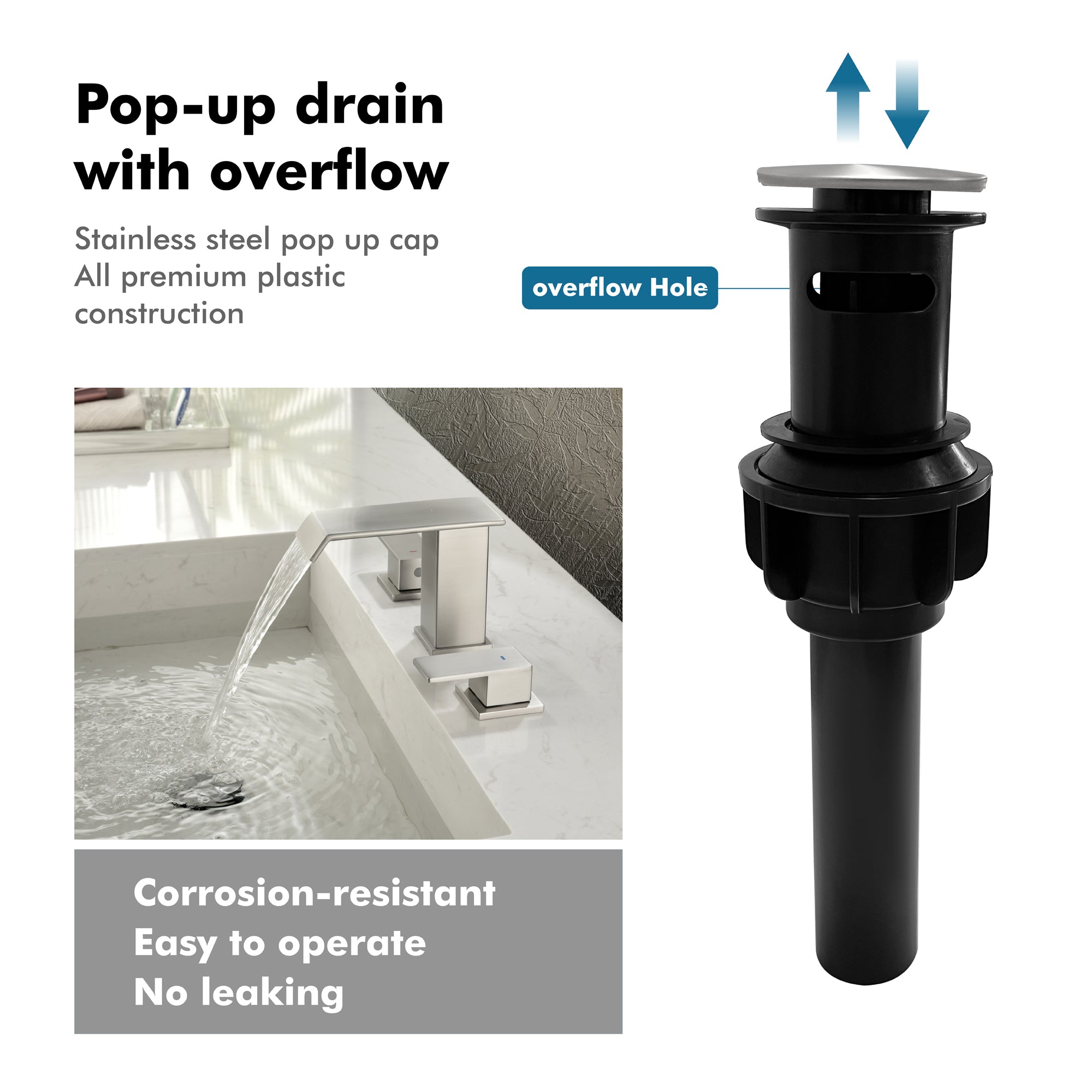 Double Handle Bathroom Faucet with Drain Assembly