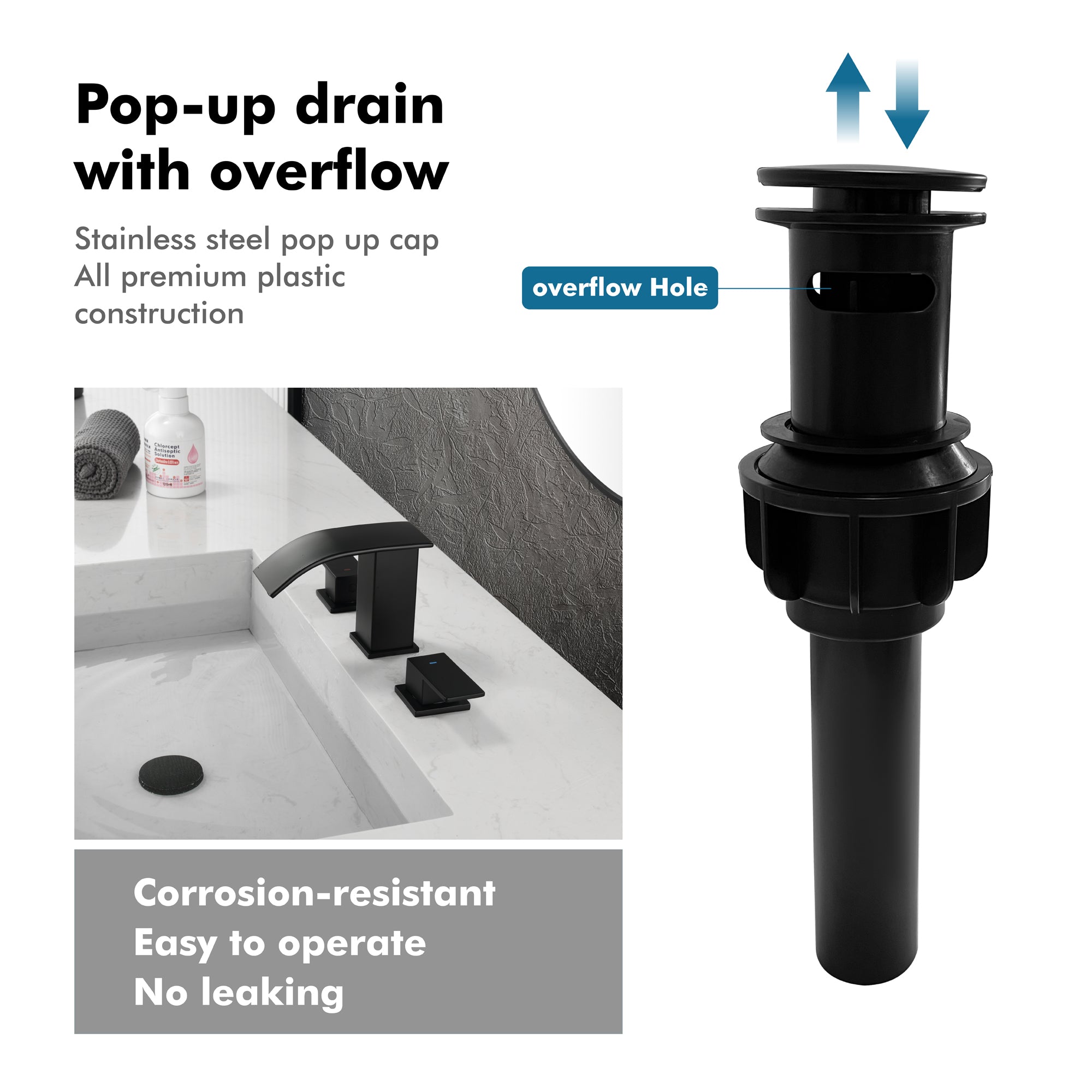 Two-Handle Bathroom Faucet with Drainer