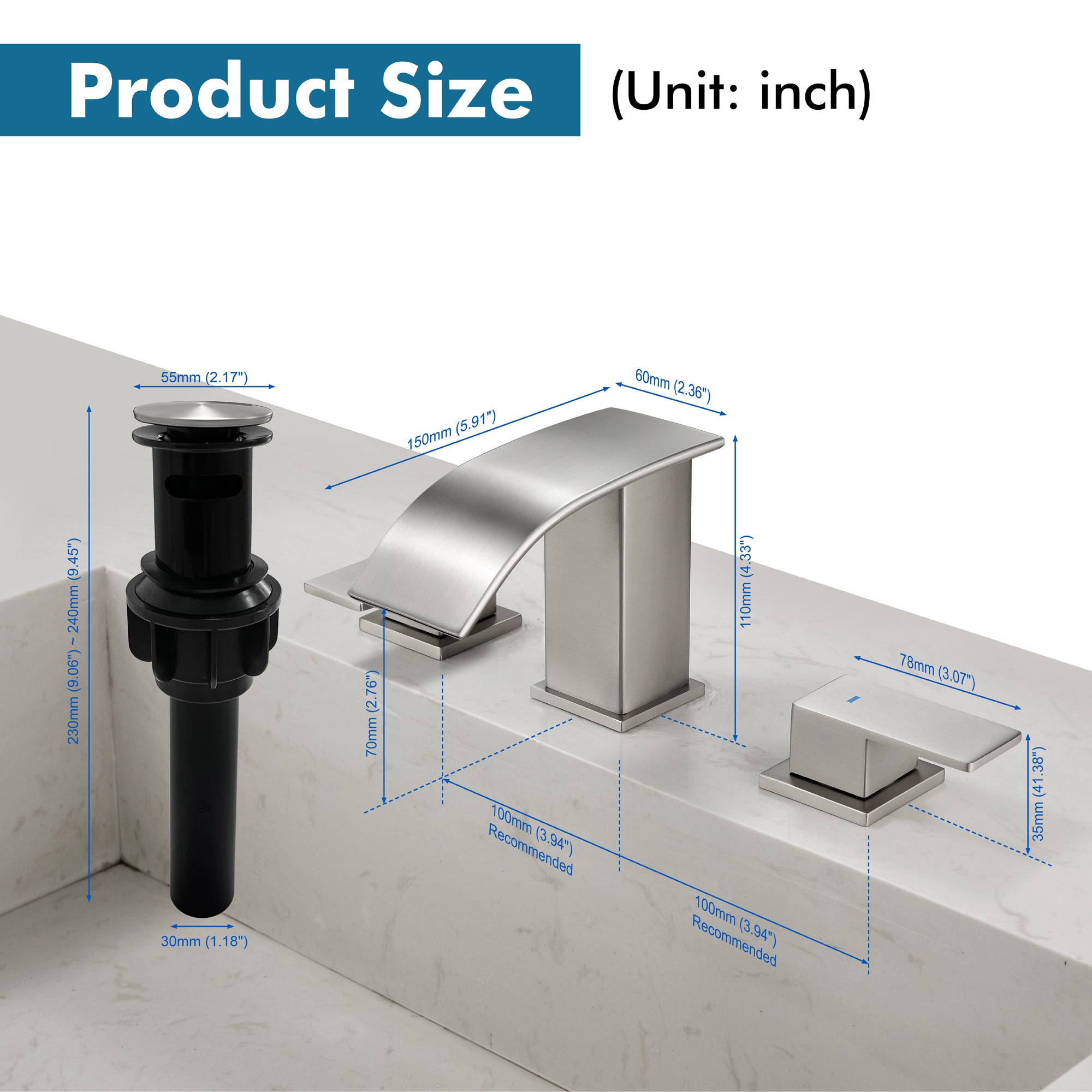 Two-Handle Bathroom Faucet with Drainer