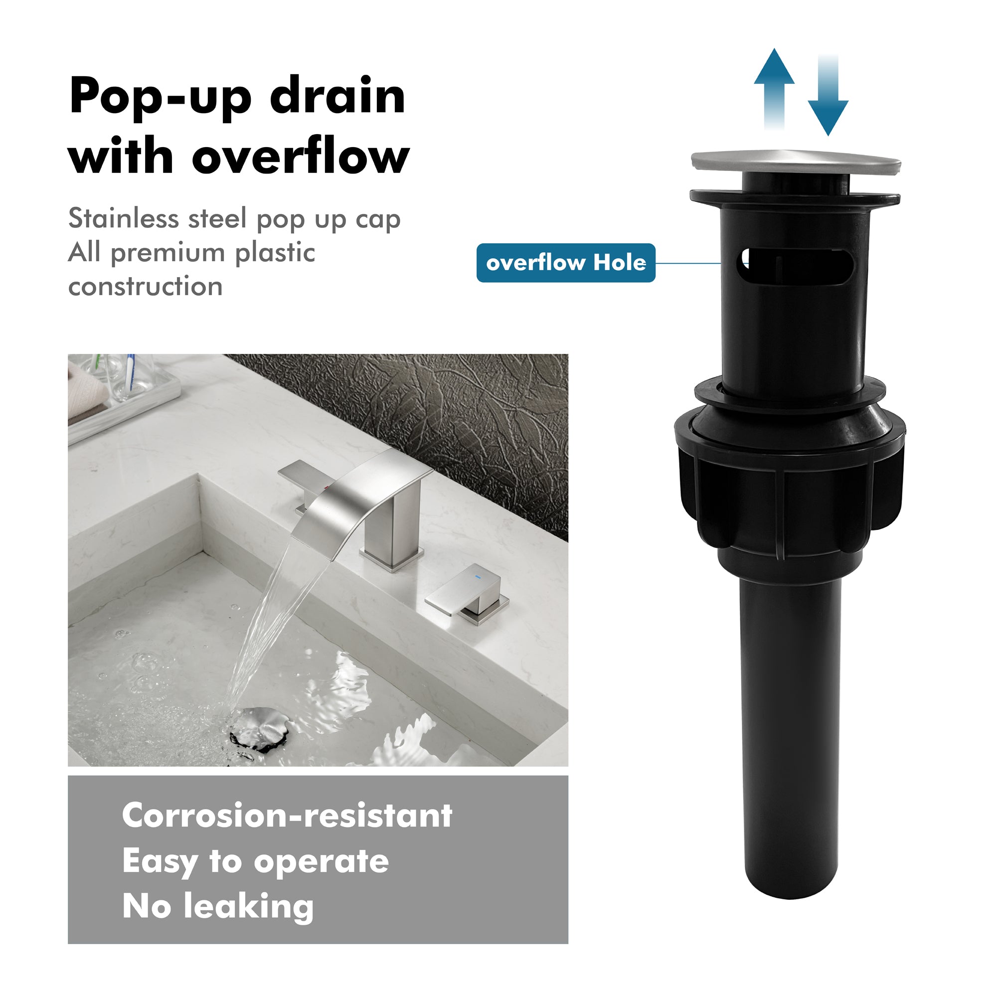 Two-Handle Bathroom Faucet with Drainer